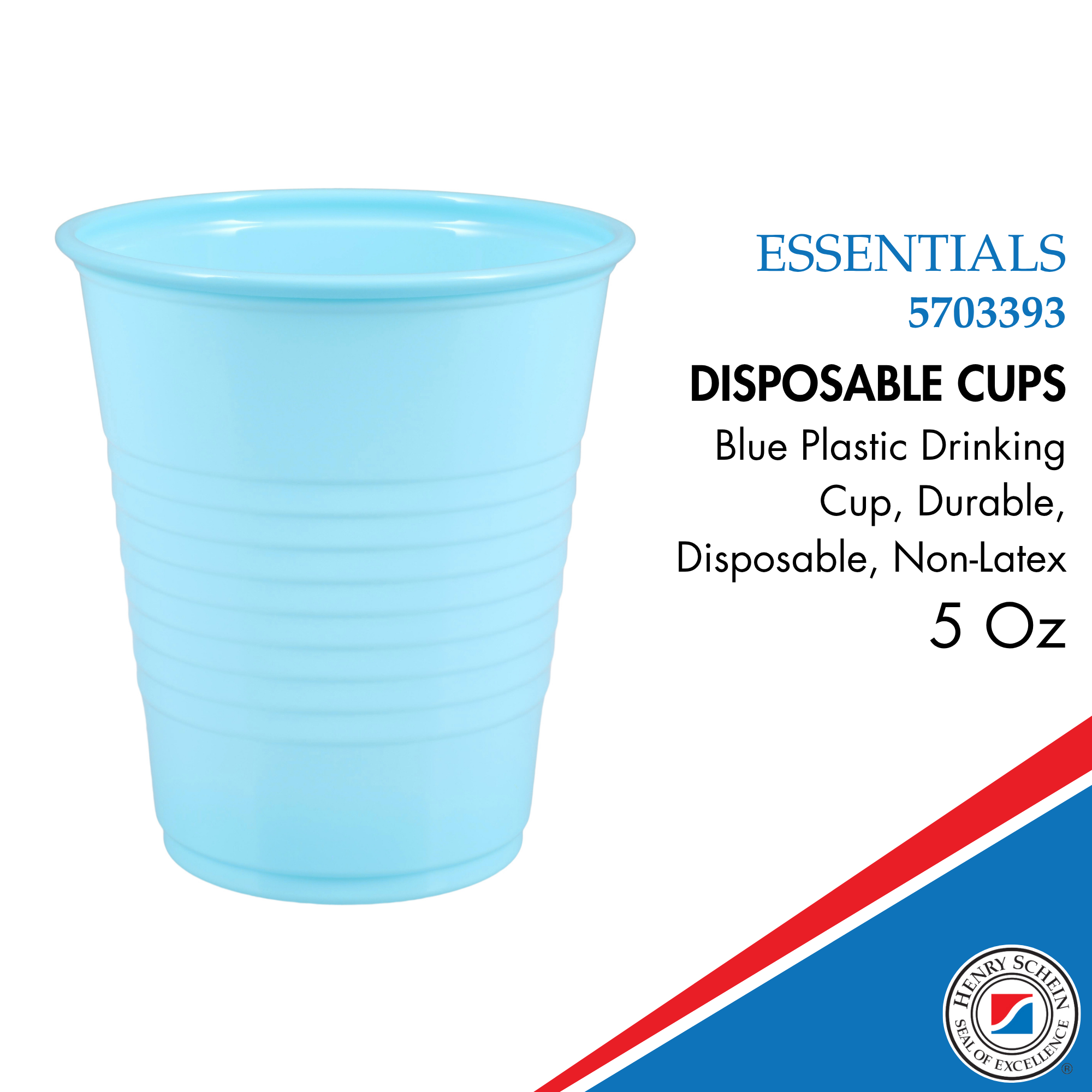 Essentials Healthcare Products Plastic Drinking Cups - Blue 5 oz Disoposable Cups for Cold Beverages, Parties, Office, or Medical Use - Durable & Convenient