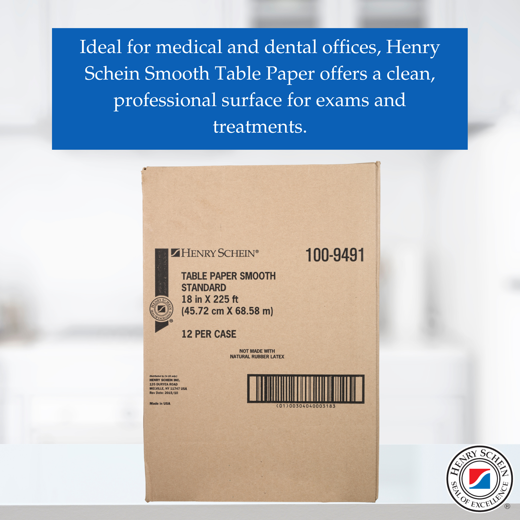 Henry Schein Medical Exam Table Paper Rolls – 18 in x 225 ft White Smooth Standard Disposable Bed Cover, Latex-Free for Medical, Dental, Spa, Diaper Changing, Patternmaking, and Crafts