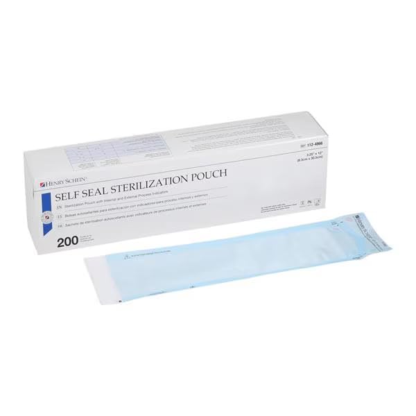 Henry Schein Self-Sealing Sterilization Pouches, Latex-Free, Built In Color Change Guide 3.25 in x 12 in 200/Bx