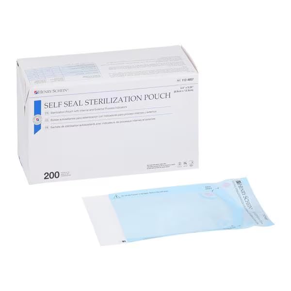 Henry Schein Self-Sealing Sterilization Pouches, Latex-Free, Built in Color Change Guide 3.5 in x 5.25
