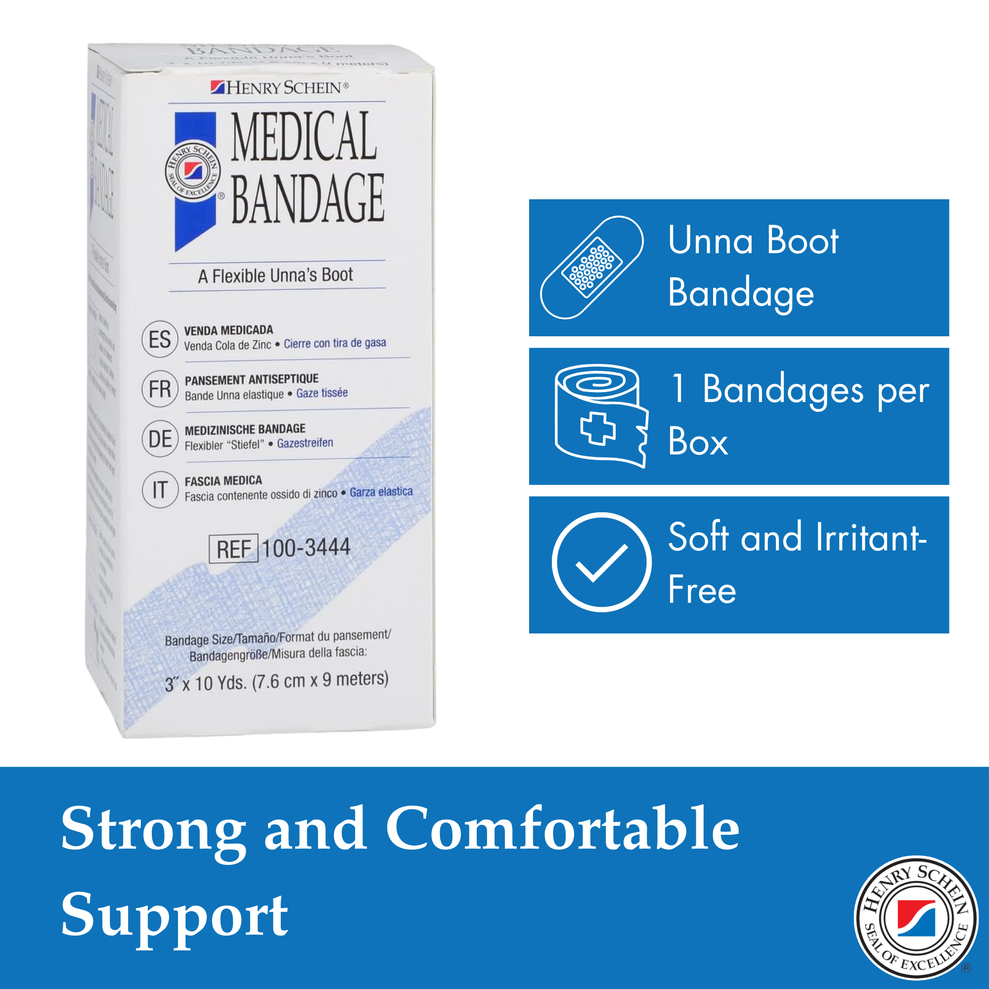 Henry Schein Unna Boot Bandage with Zinc Oxide – 3" x 10 yd – Soothing Compression Wrap for Venous Leg Ulcers, Edema, and Wound Care