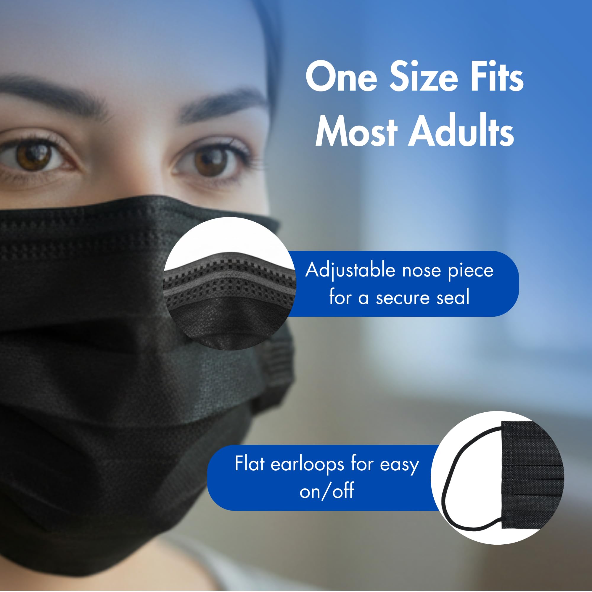 Criterion ASTM Level 3 Disposable Face Mask – Black, 3-Ply, Fluid Resistant, Latex-Free, Flat Earloops, Adult, 50/Box