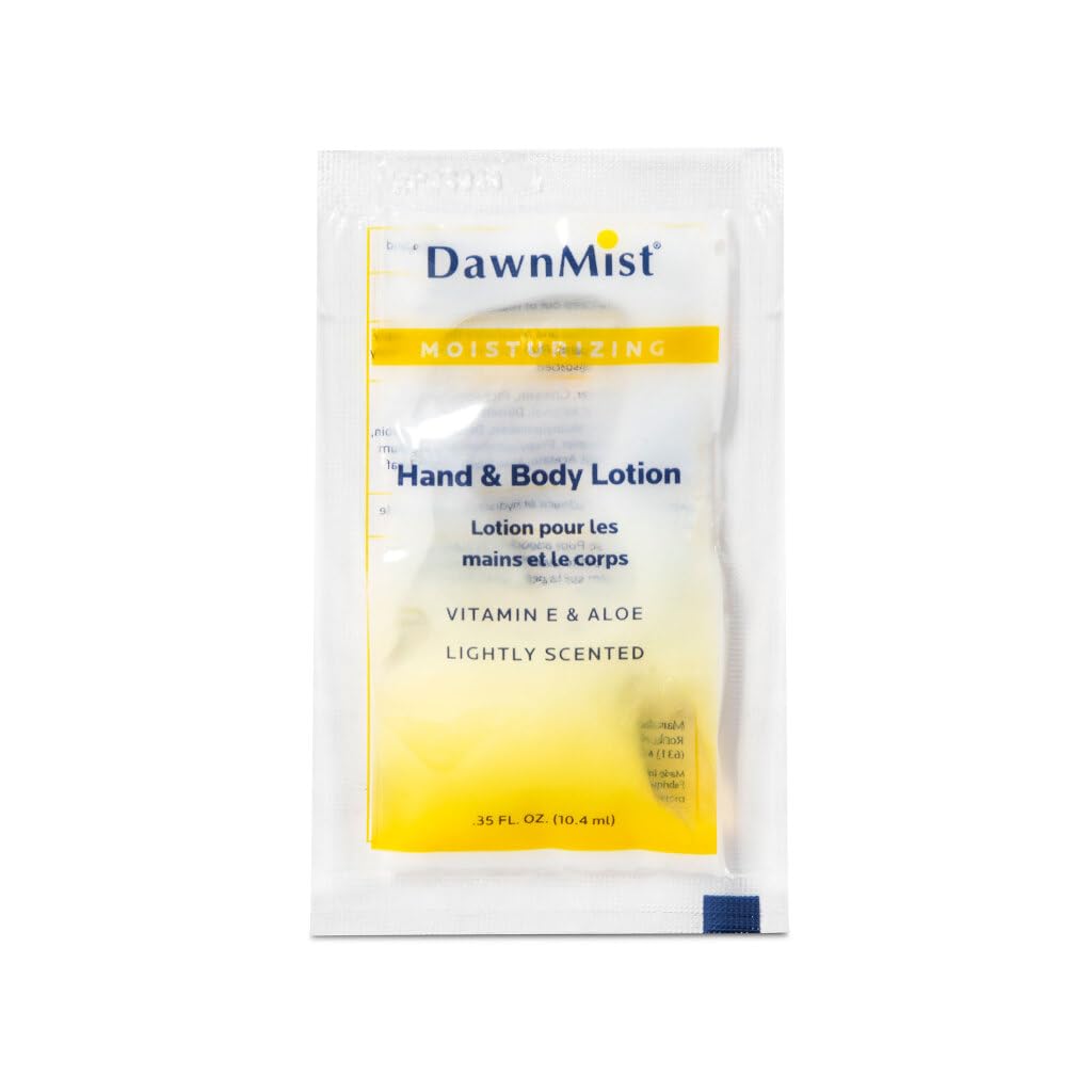 Dukal Moisturizing Lotion. Pack of 100 Hand & Body Lotion. Mild Coconut Fragrance Contains Aloe, Vitamin E, Alcohol-free formula Moisture Loss Prevention 0.35 oz Single-Use Packet. Scented Body Lotion