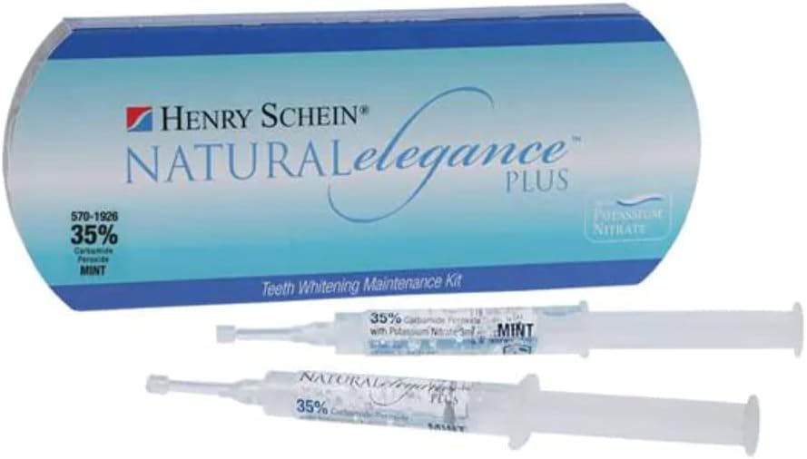 Natural Elegance® Plus 22% Carbamide Peroxide Mint Flavor Teeth Whitening Gel by Henry Schein, Two 3-ml Syringes, Compare to Opalescence, Dramatic Professional Whitening, Reduced Sensitivity