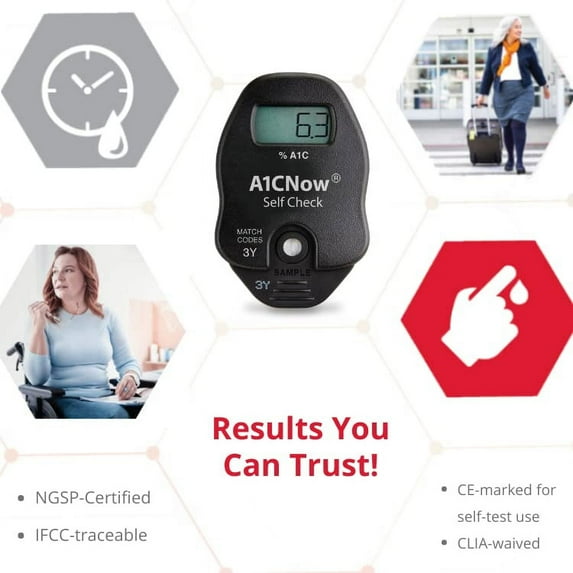 A1CNow® SelfCheck – At-Home A1C Monitoring System with Analyzer & 4 Test Strips