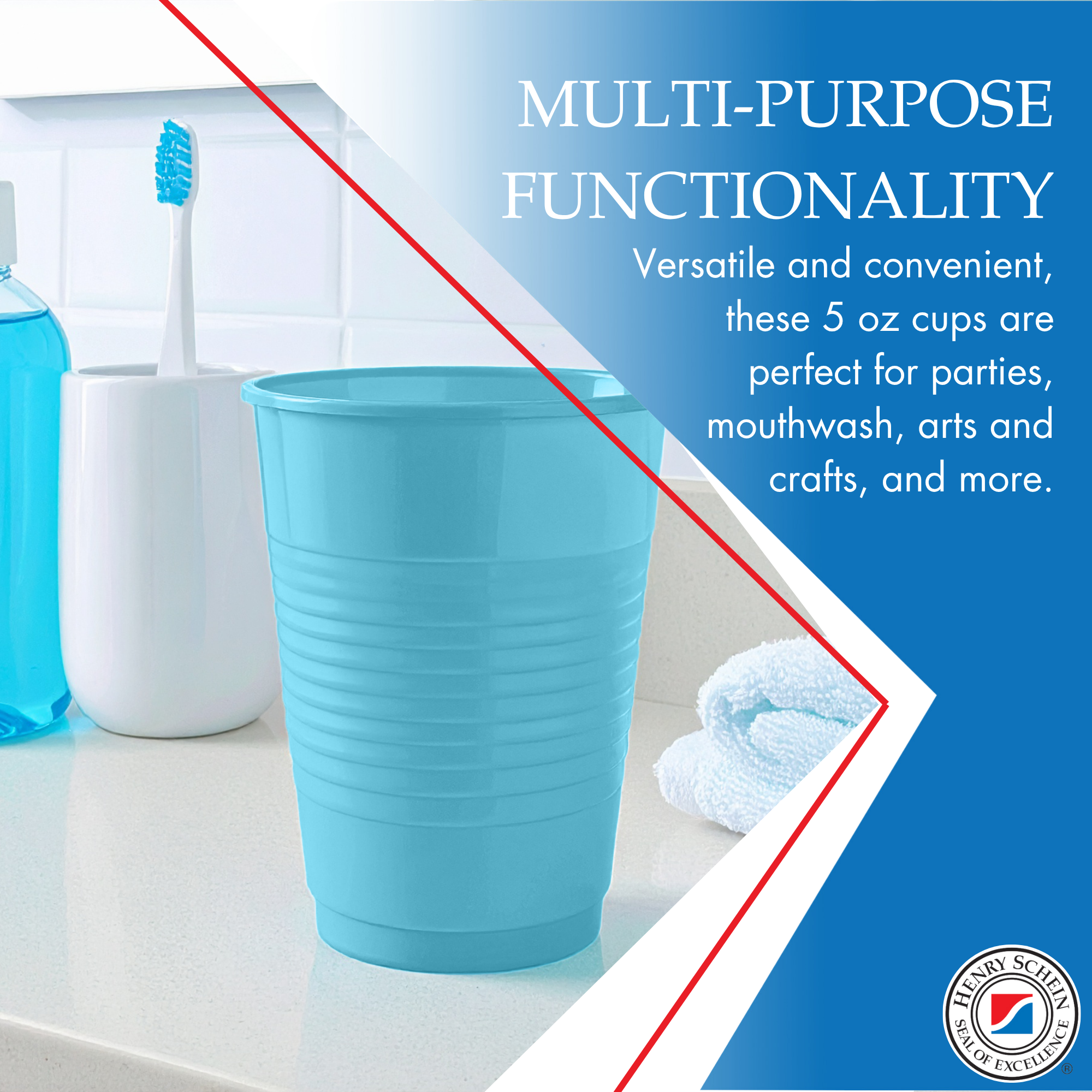 Essentials Healthcare Products Plastic Drinking Cups - Blue 5 oz Disoposable Cups for Cold Beverages, Parties, Office, or Medical Use - Durable & Convenient
