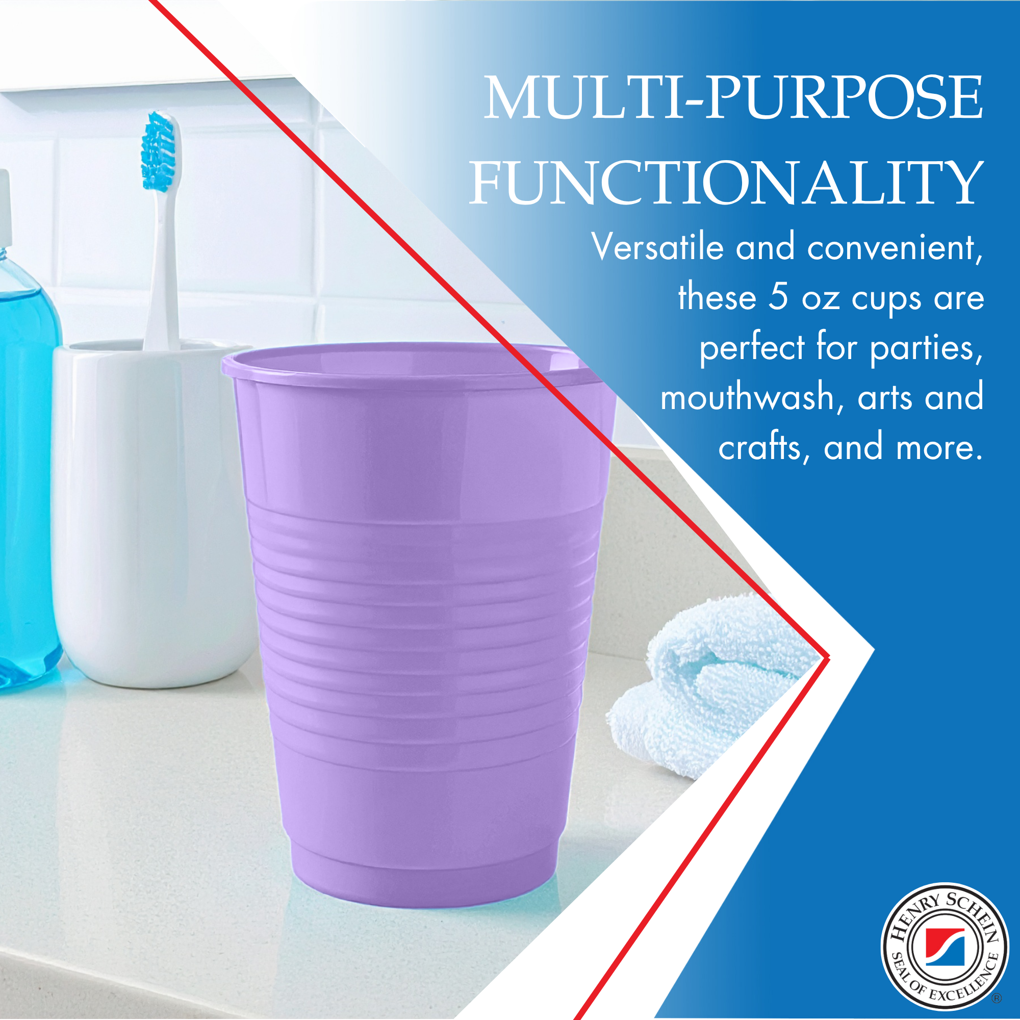 Essentials Healthcare Products Plastic Drinking Cups - Lavender 5 oz Disoposable Cups for Cold Beverages, Parties, Office, or Medical Use - Durable & Convenient