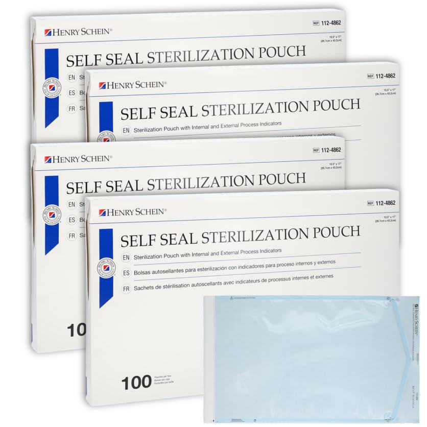Henry Schein Self-Sealing Sterilization Pouches, Latex-Free, Built In Color Change Guide 10.5 in x 17