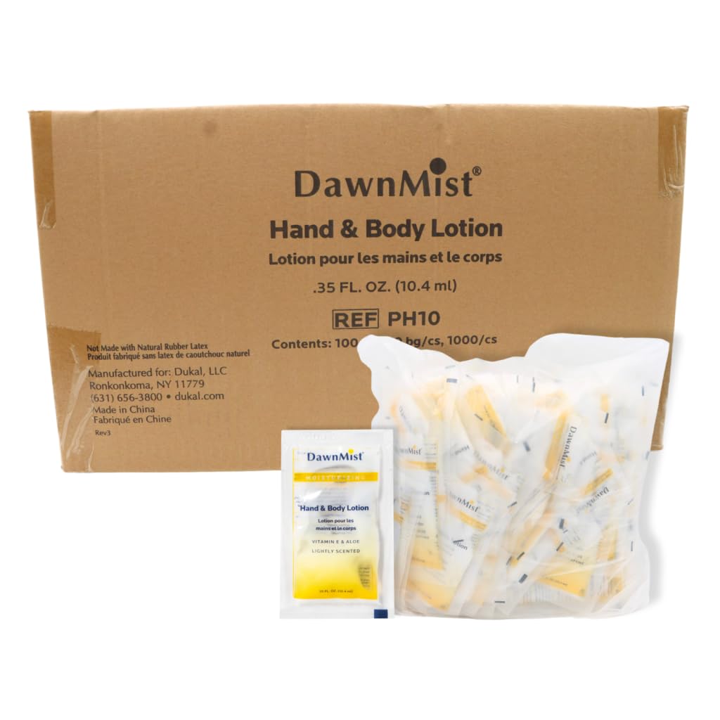 Dukal Moisturizing Lotion. Pack of 100 Hand & Body Lotion. Mild Coconut Fragrance Contains Aloe, Vitamin E, Alcohol-free formula Moisture Loss Prevention 0.35 oz Single-Use Packet. Scented Body Lotion