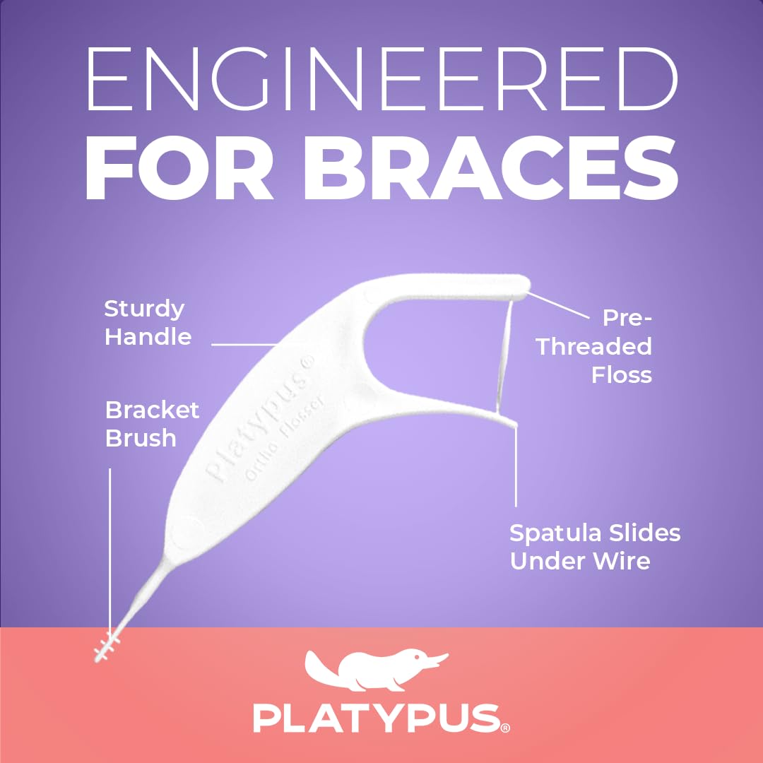 Platypus Orthodontic Flossers for Braces - Dental Floss Picks for Braces, Fits Under Arch Wire, Will Not Damage Braces, Increase Flossing Compliance, Floss Teeth in Less Than Two Minutes - 30 Count