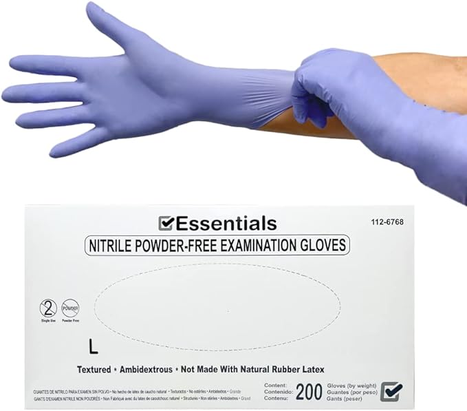 Essentials Healthcare Products Nitrile Powder-Free Examination Gloves; Box of 200 Exam Gloves, Latex-Free, Periwinkle