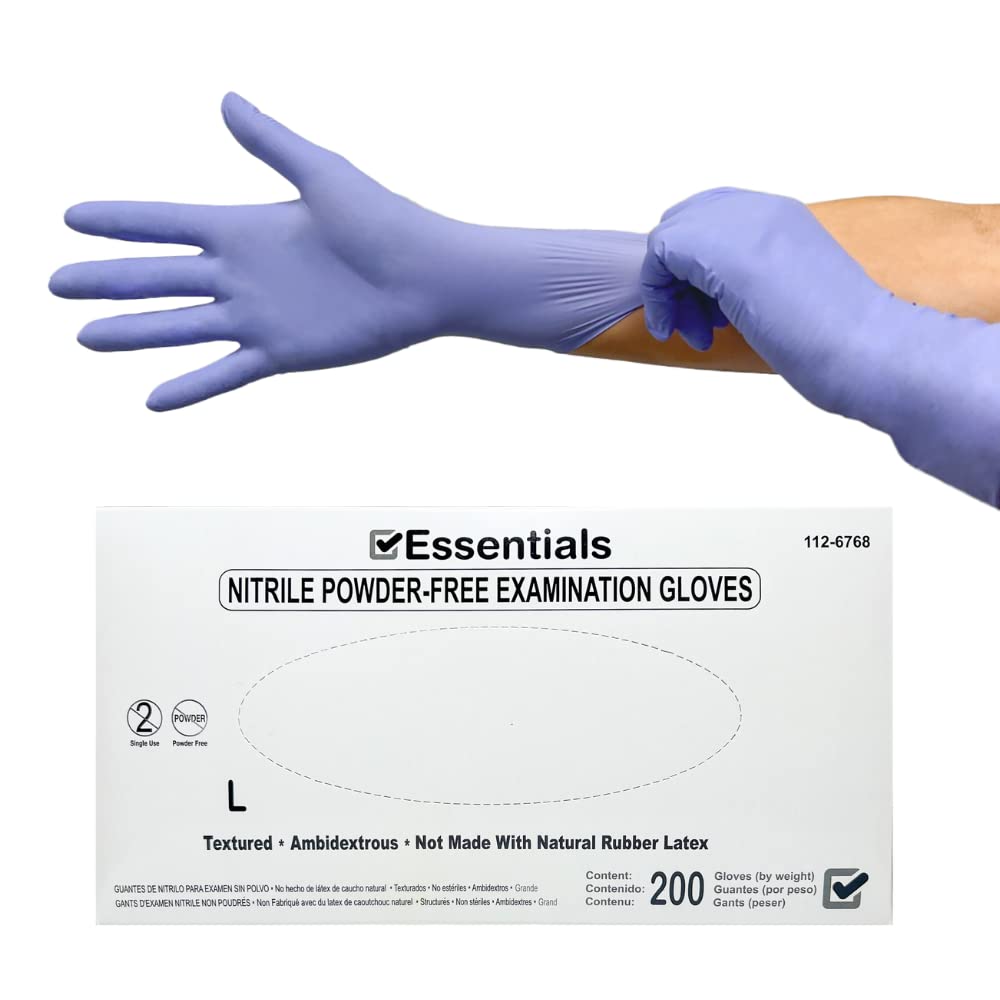 Essentials Healthcare Products Nitrile Powder-Free Examination Gloves, Latex-Free, Periwinkle