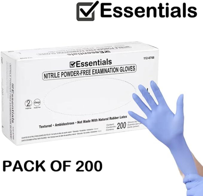 Essentials Healthcare Products Nitrile Powder-Free Examination Gloves; Box of 200 Exam Gloves, Latex-Free, Periwinkle