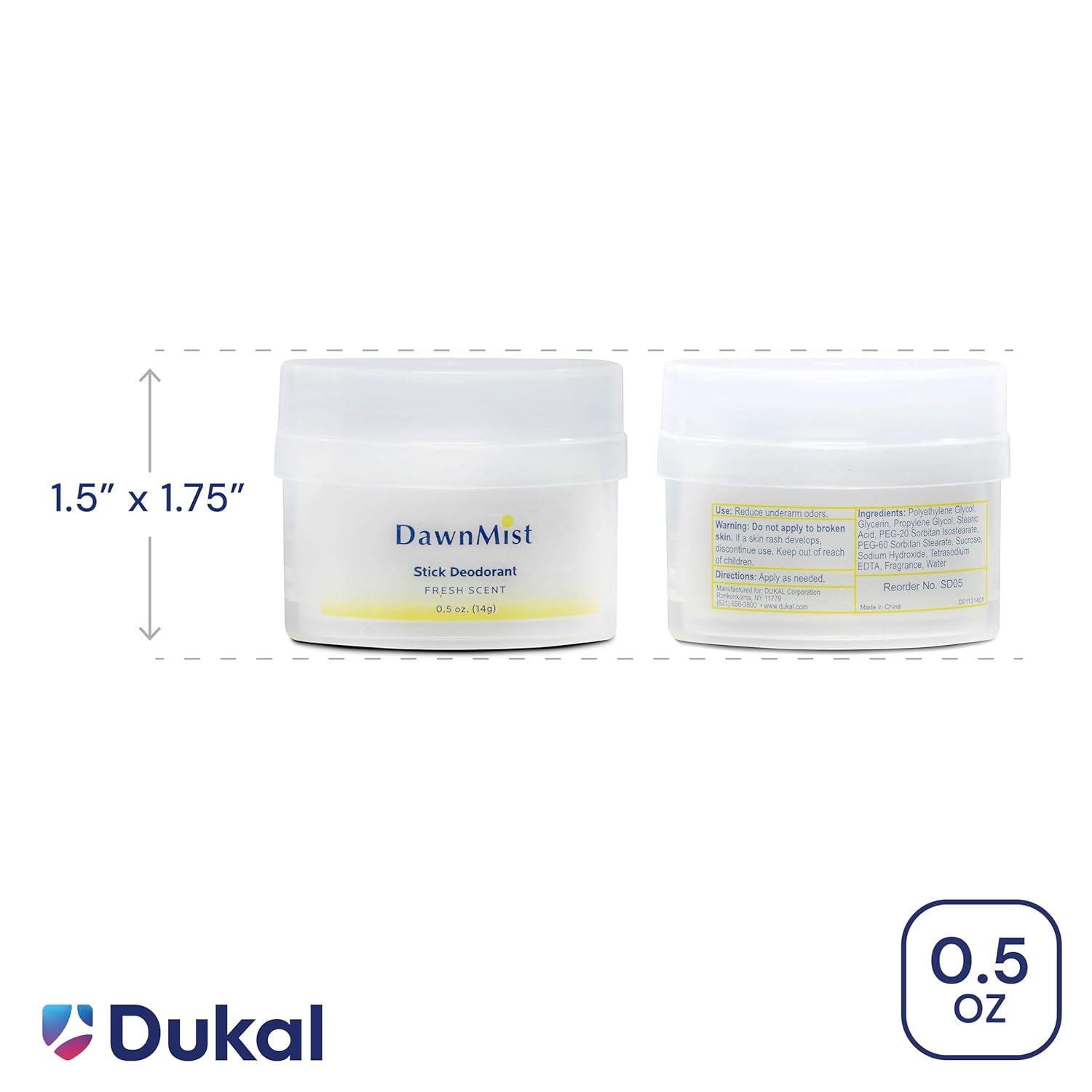 Dukal DawnMist Stick Deodorant, 0.5 oz – Clear, Full Case (144 Sticks/Box, 4 Boxes/Case, Pack of 576) – Long-Lasting Freshness for Daily Use