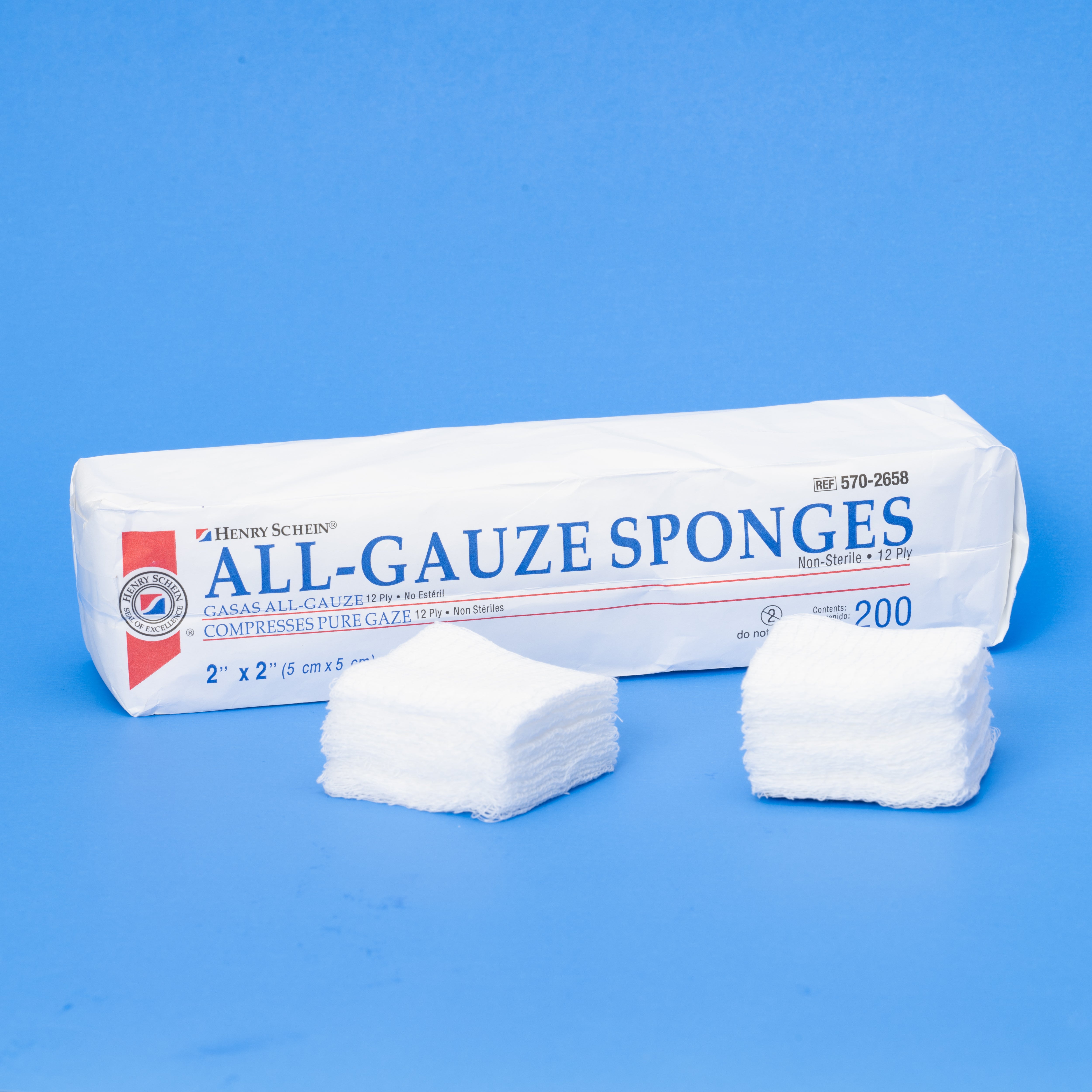 Henry Schein 200/Pack Non-Sterile Gauze Pads for Wound Dressing Gauze Sponge-Pads for Wound Care & Home First Aid Kits -12-Ply - 100% Cotton & Highly Absorbent