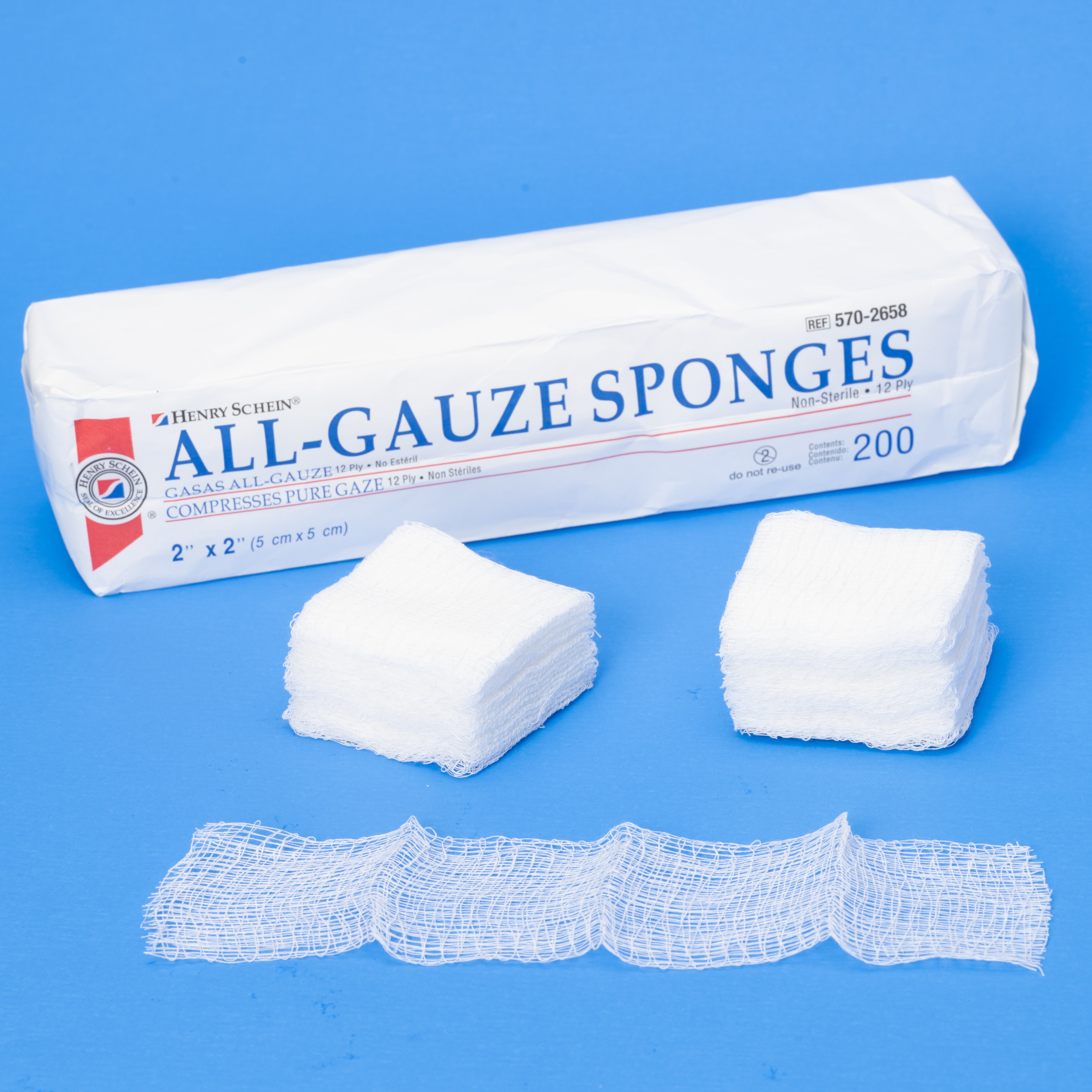 Henry Schein 200/Pack Non-Sterile Gauze Pads for Wound Dressing Gauze Sponge-Pads for Wound Care & Home First Aid Kits -12-Ply - 100% Cotton & Highly Absorbent