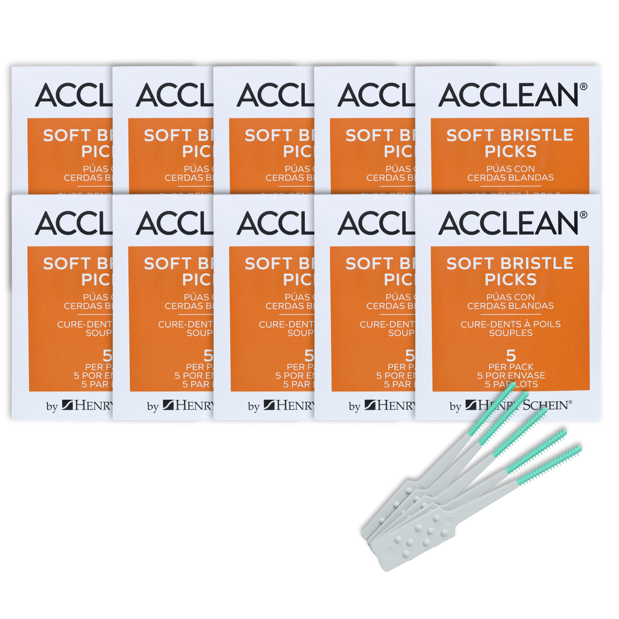 Acclean Dental Picks Patient Pack, Unflavored, Latex-Free, Disposable Plastic Picks, Tapered & Flexible, 5 Picks per Pack