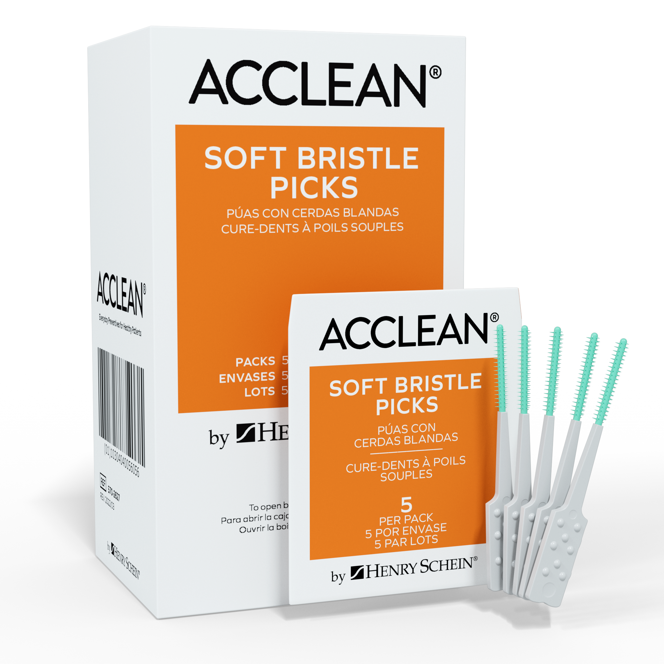 Acclean Dental Picks Patient Pack, Unflavored, Latex-Free, Disposable Plastic Picks, Tapered & Flexible, 5 Picks per Pack