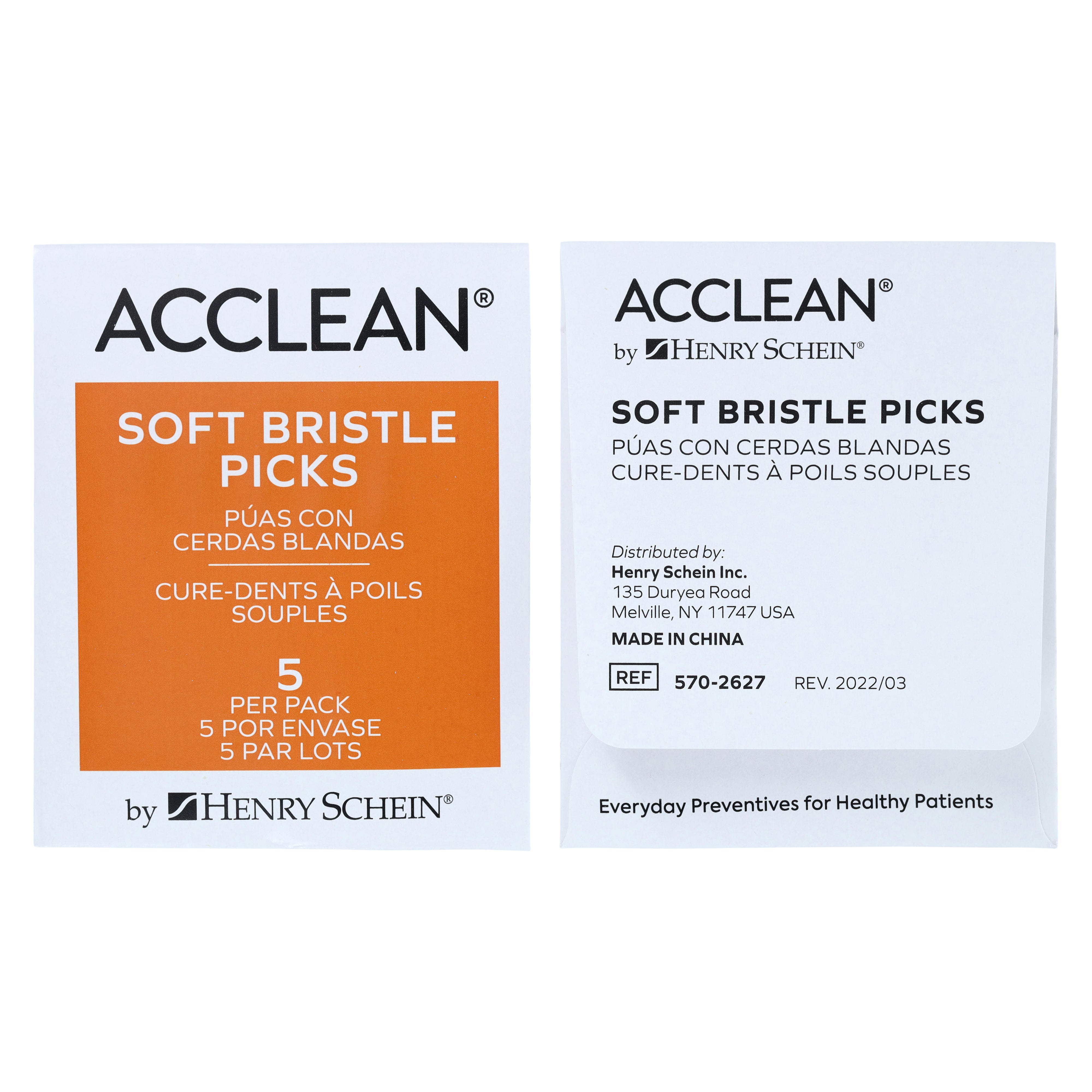 Acclean Dental Picks Patient Pack, Unflavored, Latex-Free, Disposable Plastic Picks, Tapered & Flexible, 5 Picks per Pack