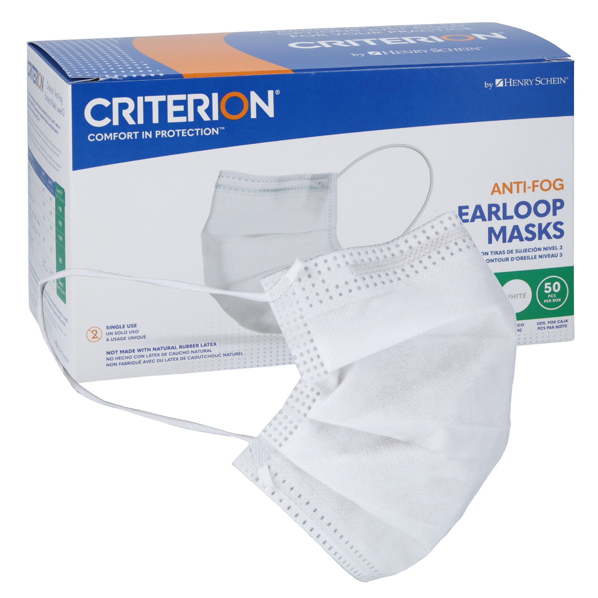 Criterion ASTM Level 3 Disposable Face Mask – Anti-Fog, Mask, 3-Ply, Fluid Resistant, Latex-Free, Flat Earloops, Adult, 50/Box