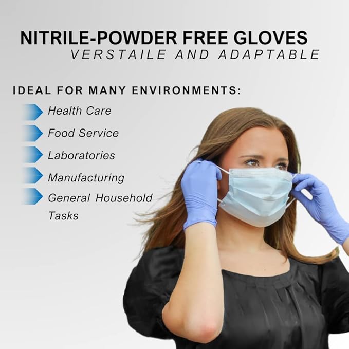 Essentials Healthcare Products Nitrile Powder-Free Examination Gloves; Box of 200 Exam Gloves, Latex-Free, Periwinkle