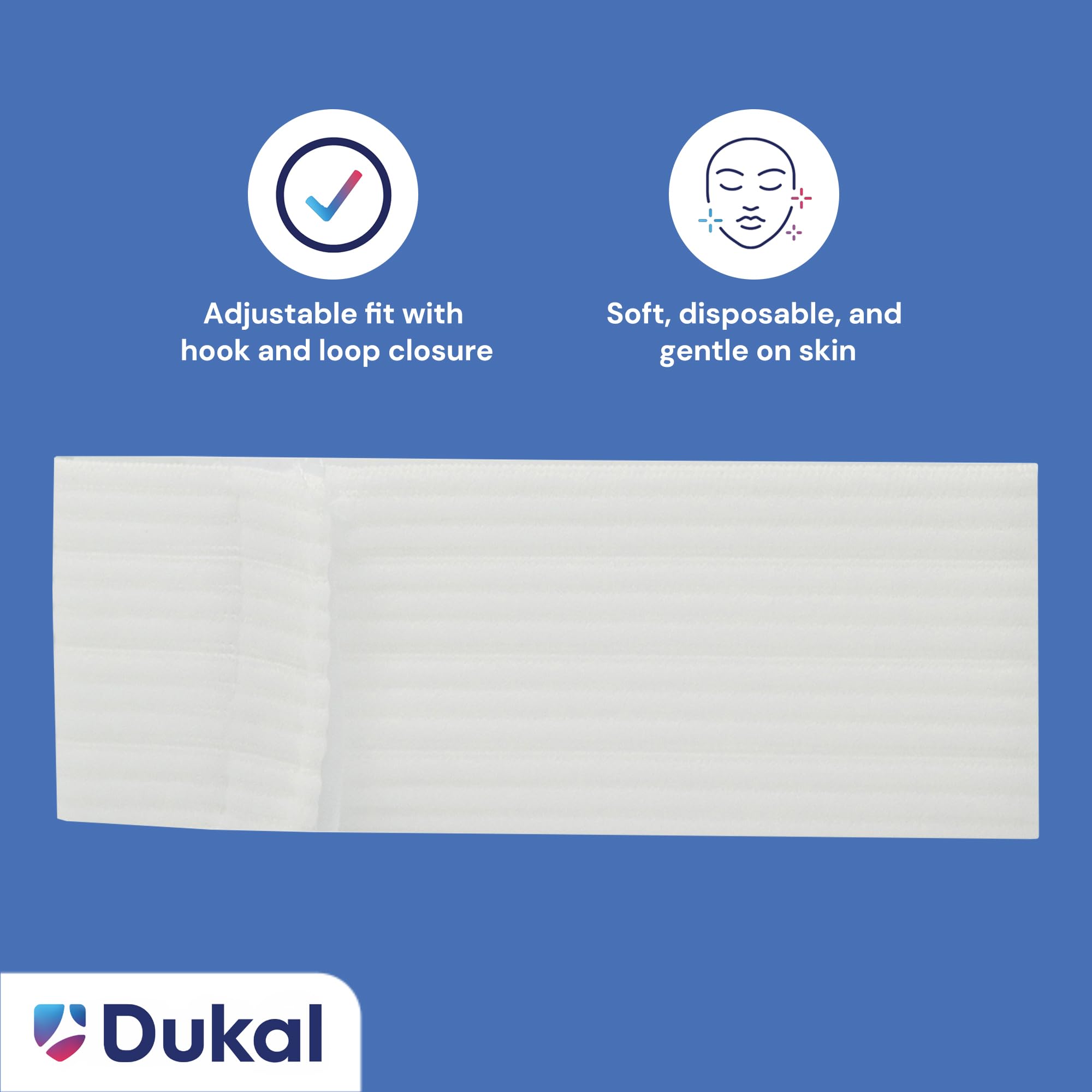 DUKAL Premium Stretch Headbands 200/BG – Disposable Spa & Beauty Headbands with Hook & Loop Closure, Adjustable Stretch Fit, Soft Lightweight Hair Wraps for Facials, Makeup, Skincare & Salon Use