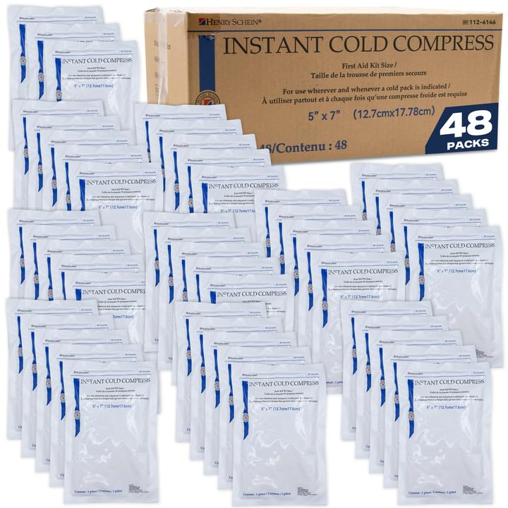 Henry Schein Instant Cold Packs, 5" x 5.5" (50 Pack) – Disposable Single-Use Ice Packs for Pain Relief, Swelling, Sprains, Sports Injuries, First Aid & Toothaches