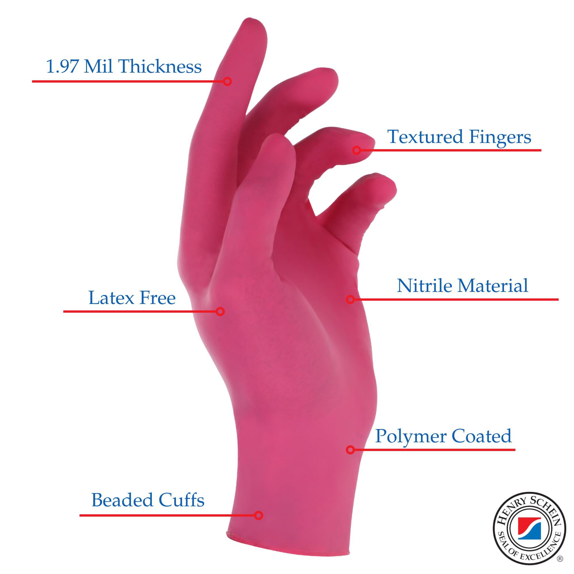 Henry Schein Criterion Nitrile Exam Gloves, Magenta Pink, 200/Box, Latex-Free, Powder-Free, Soothing Formula with Vitamin E and Aloe Vera