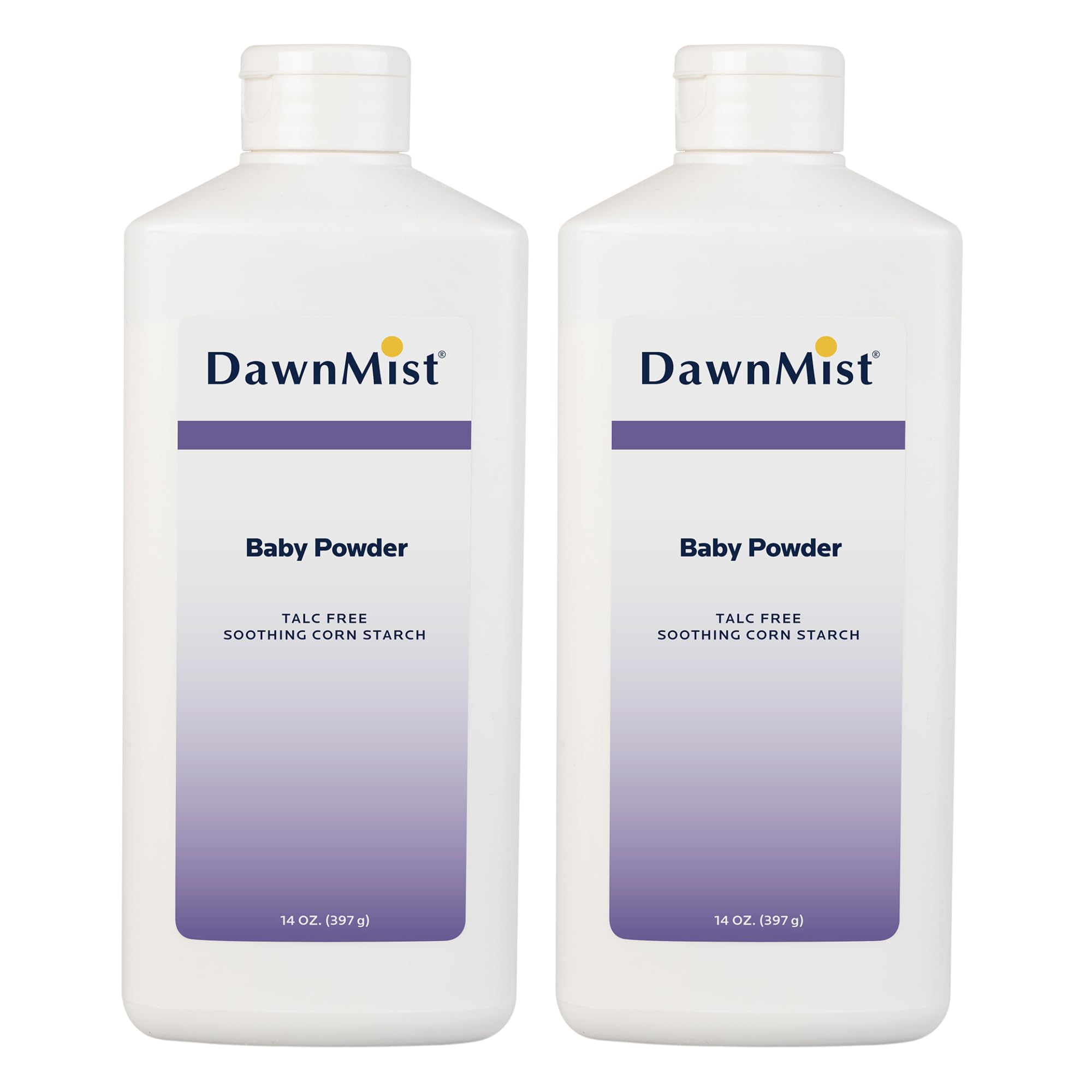 Dukal DawnMist Cornstarch Baby Powder 14 oz – Pack of 2 | Gentle, Talc-Free Formula for Baby & Adult Use, Soothes & Absorbs Moisture