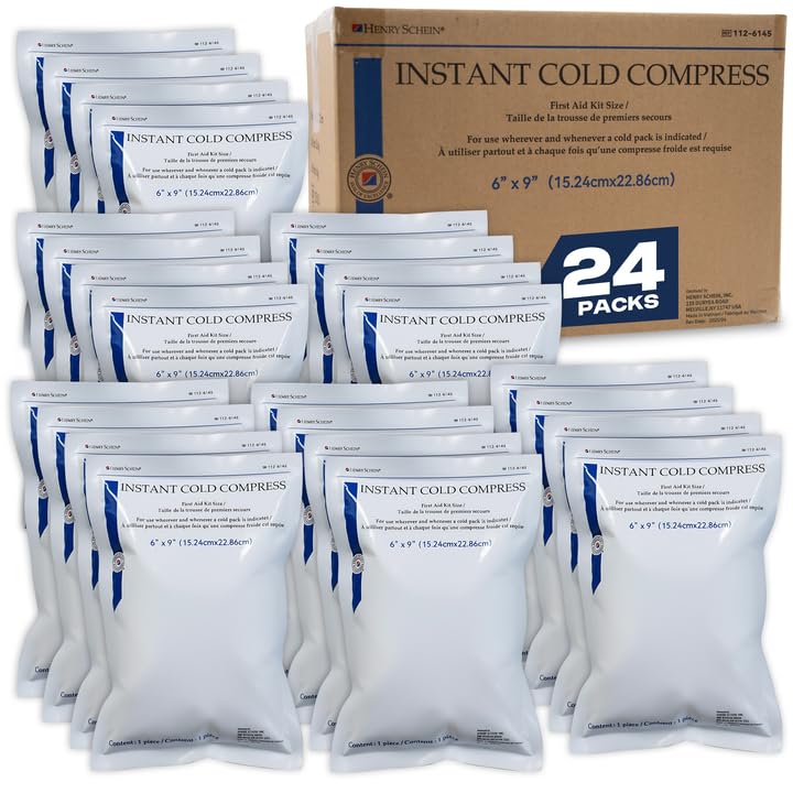 Henry Schein Instant Cold Packs, 5" x 5.5" (50 Pack) – Disposable Single-Use Ice Packs for Pain Relief, Swelling, Sprains, Sports Injuries, First Aid & Toothaches
