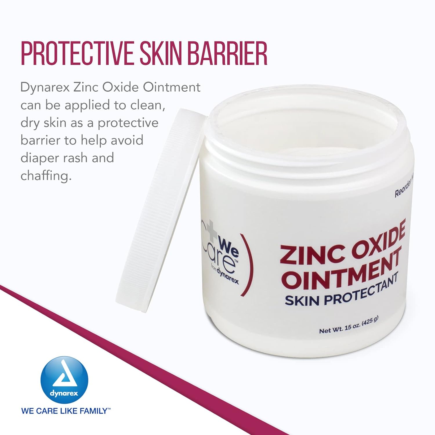 Dynarex Zinc Oxide Ointment, Soothes, Prevents, and Relieves Diaper Rash, Chaffed Skin, and Irritation, White, 1 Count - 15 oz. Jar of Ointment