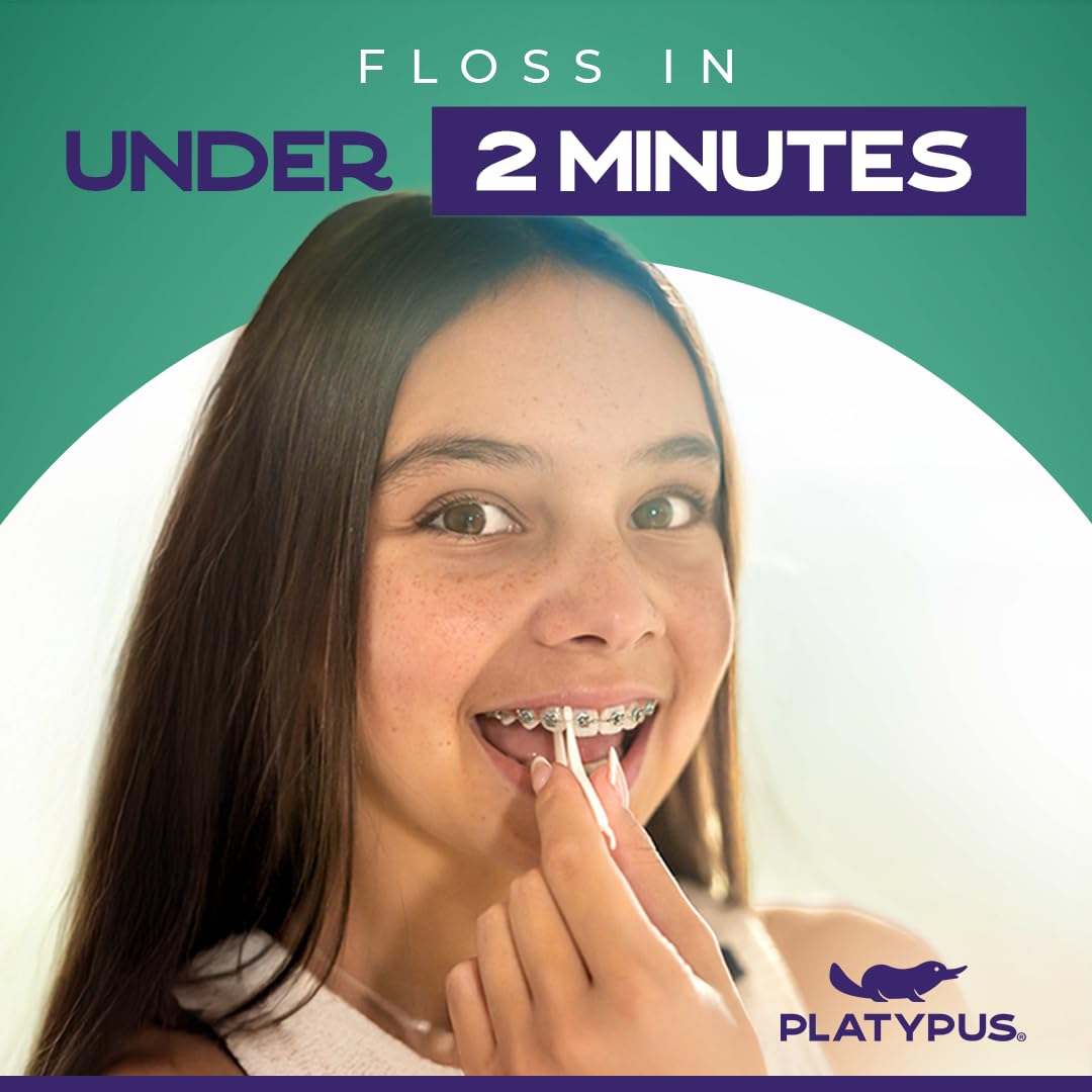 Platypus Orthodontic Flossers for Braces - Dental Floss Picks for Braces, Fits Under Arch Wire, Will Not Damage Braces, Increase Flossing Compliance, Floss Teeth in Less Than Two Minutes - 30 Count