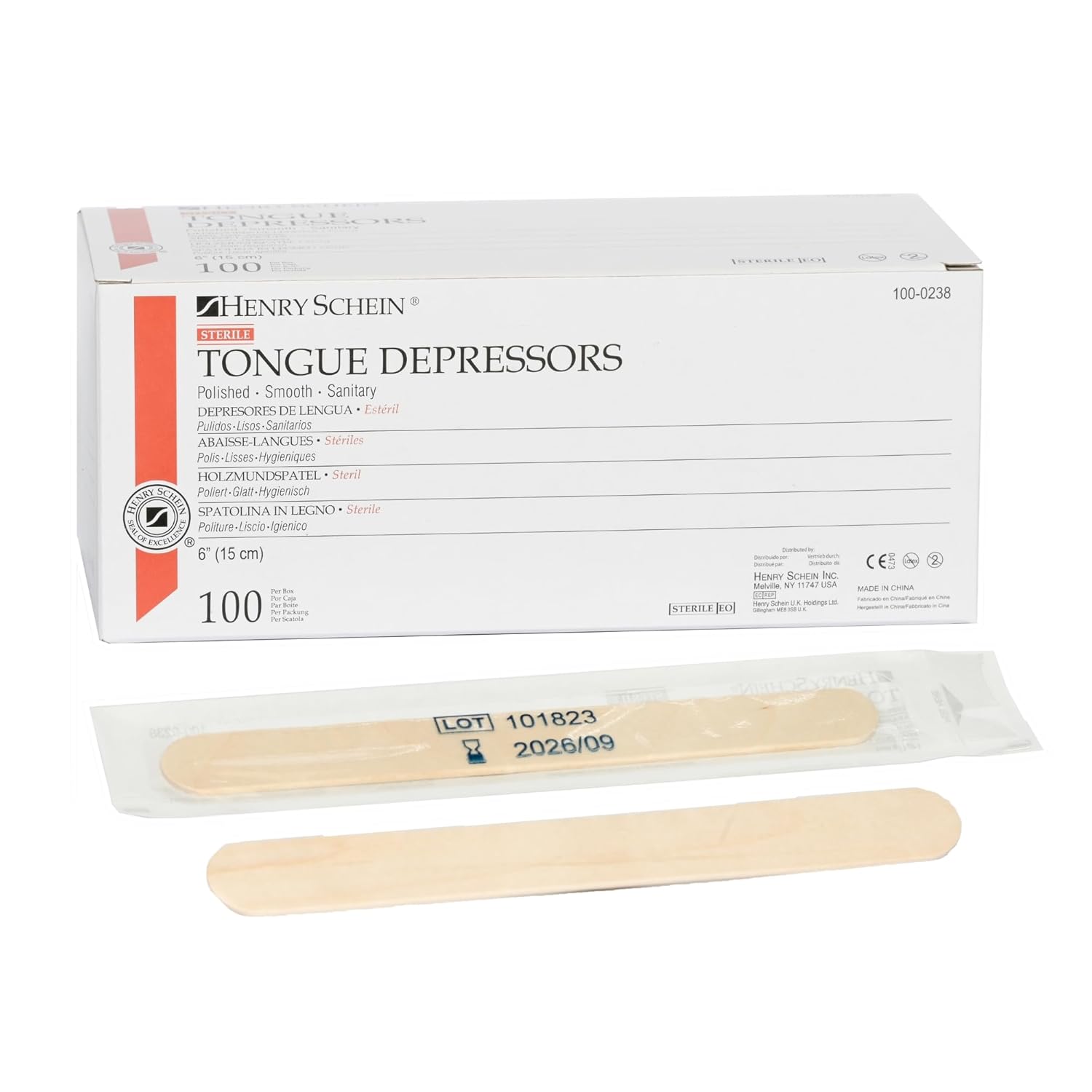 Henry Schein Sterile Tongue Depressor, 6-Inch Adult Size - Disposable, Splinter- Free Wood - Versatile for Medical, Arts, and Crafts- 10 Box/CA (100/Box) - Total 1000 Counts