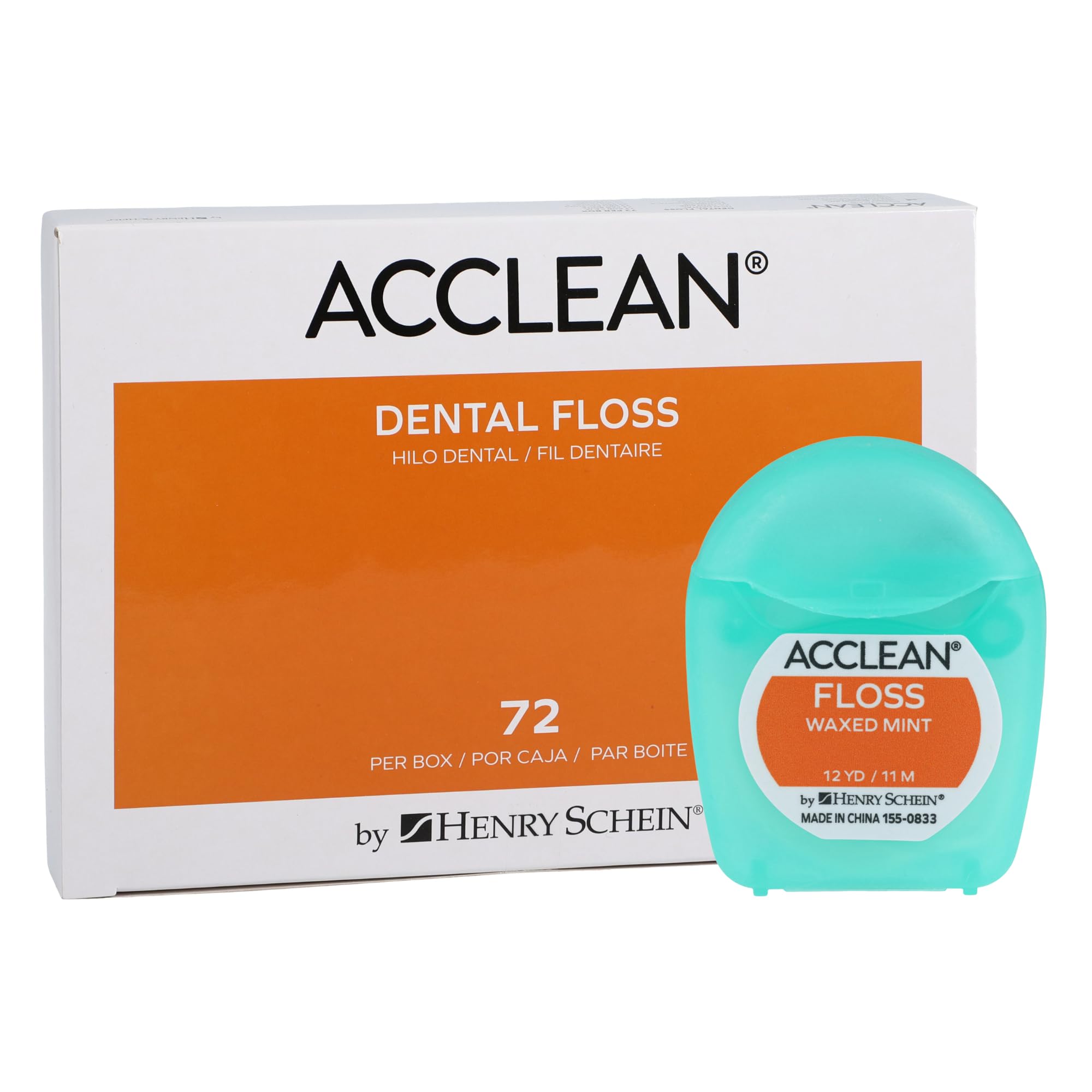 Acclean Dental Floss, Nylon, Waxed, 12 Yards, Mint Flavor, Patient Size
