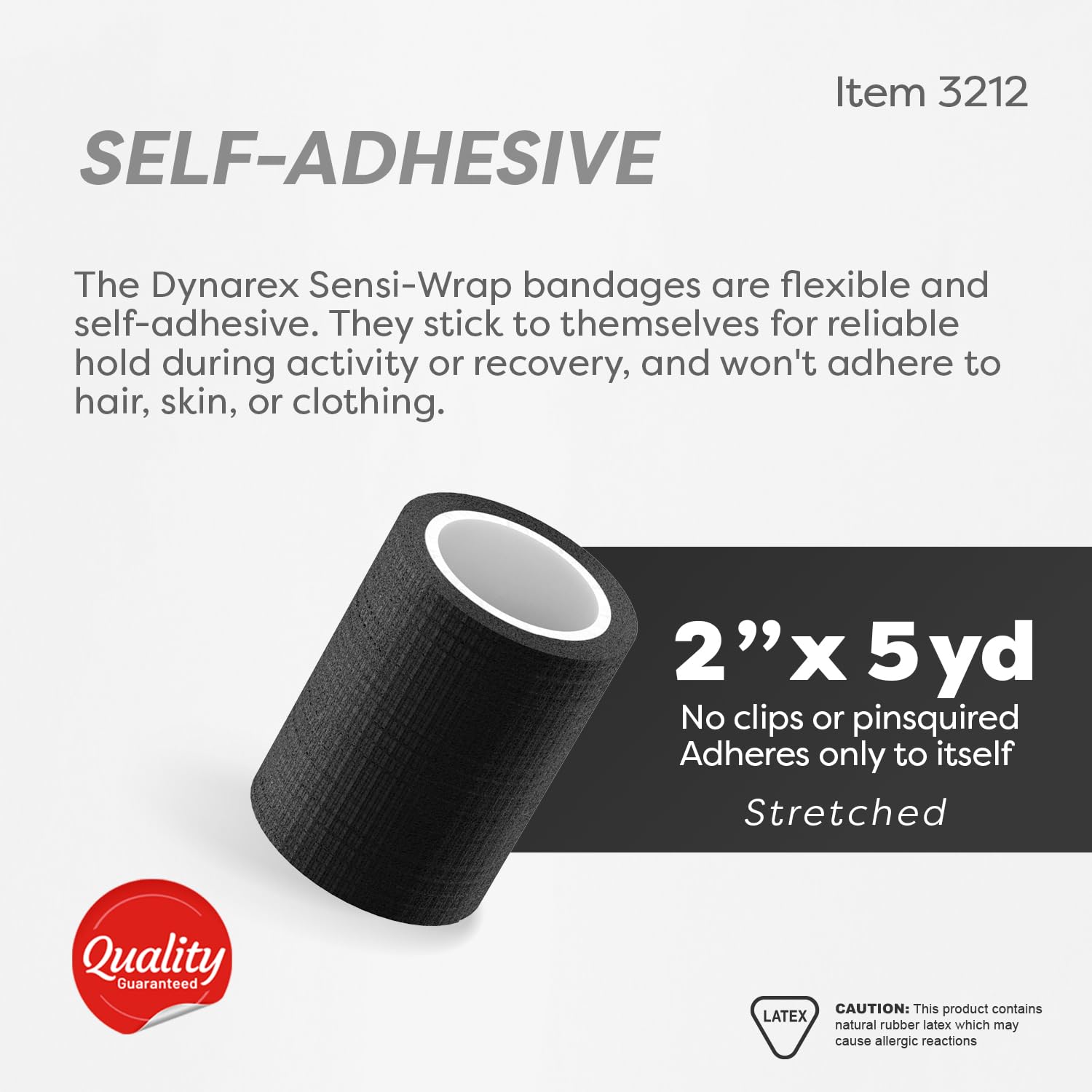 Dynarex Sensi-Wrap Bandage Rolls are Self-Sticking and Provides Stay in Place Compression. Great for Tough to Wrap Areas of The Body. Black, 2” x 5 yds, 1 Box of 36 Rolls (Packaging May Vary)