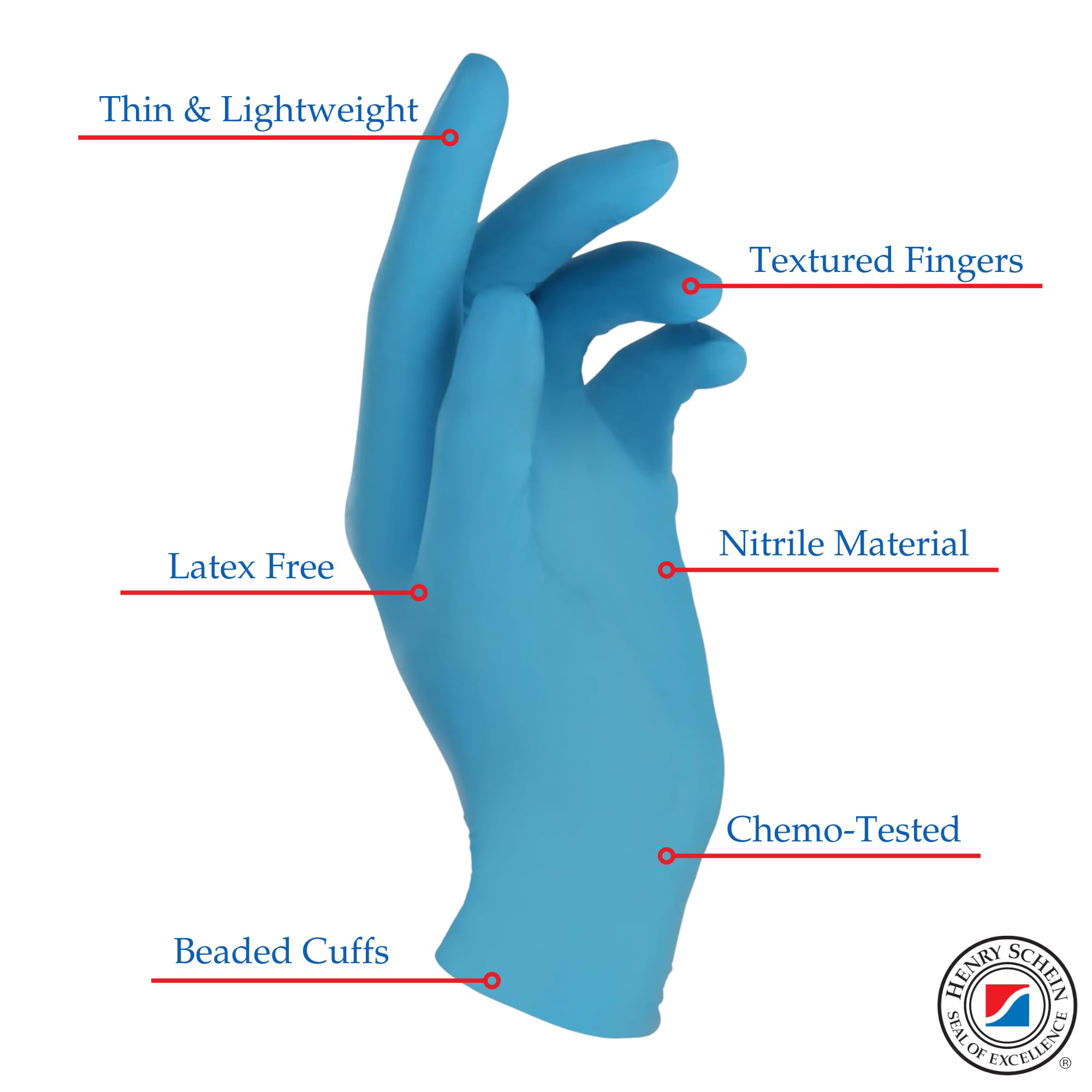 Criterion N100 Blue Nitrile Exam Gloves, 3.54 Mil, Powder-Free, Textured Fingers – Sizes XS to L: 100/Box, XL: 90/Box