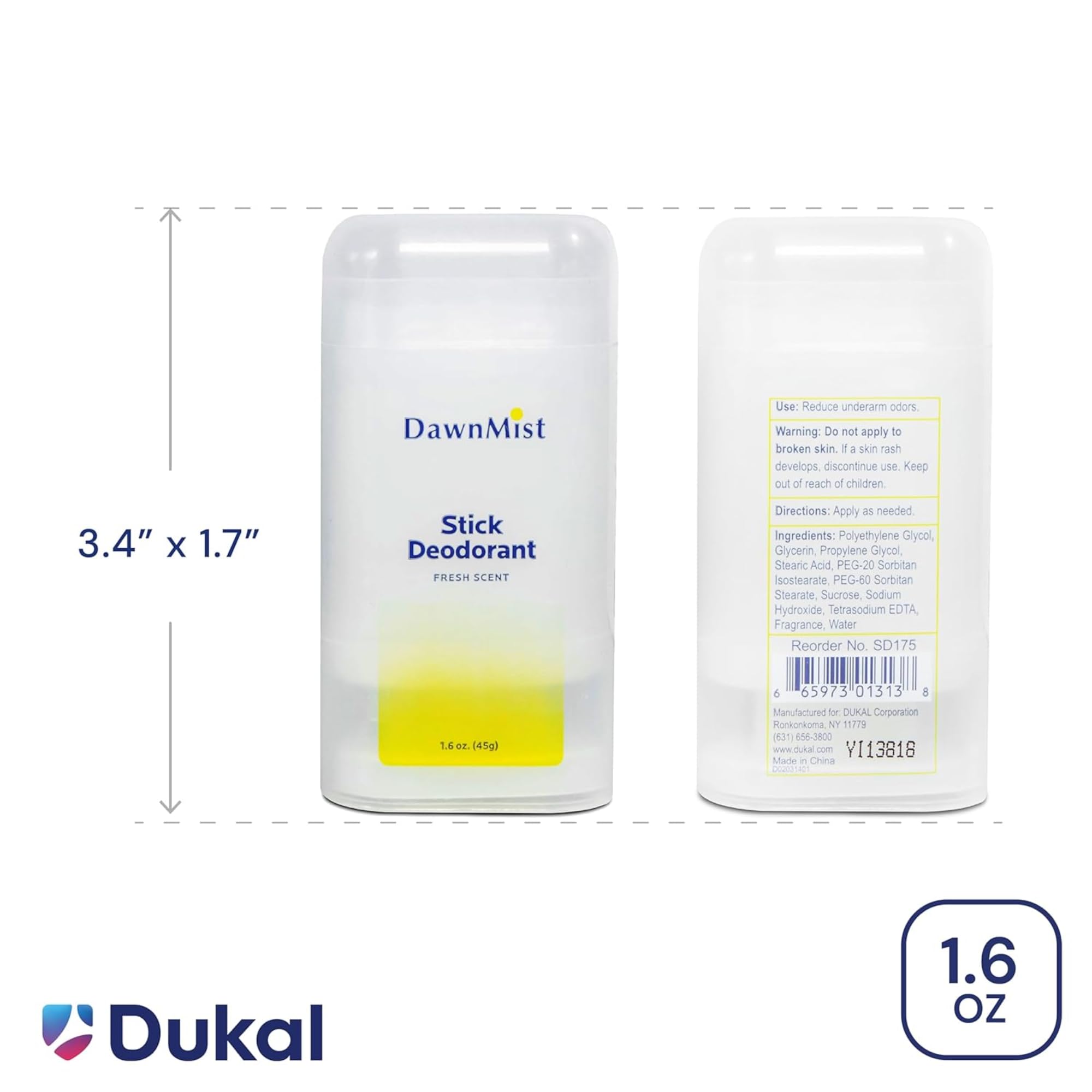 Dukal Dawn Mist Stick Deodorant, Fresh Scent 1.6 oz. Clear (Box of 144)