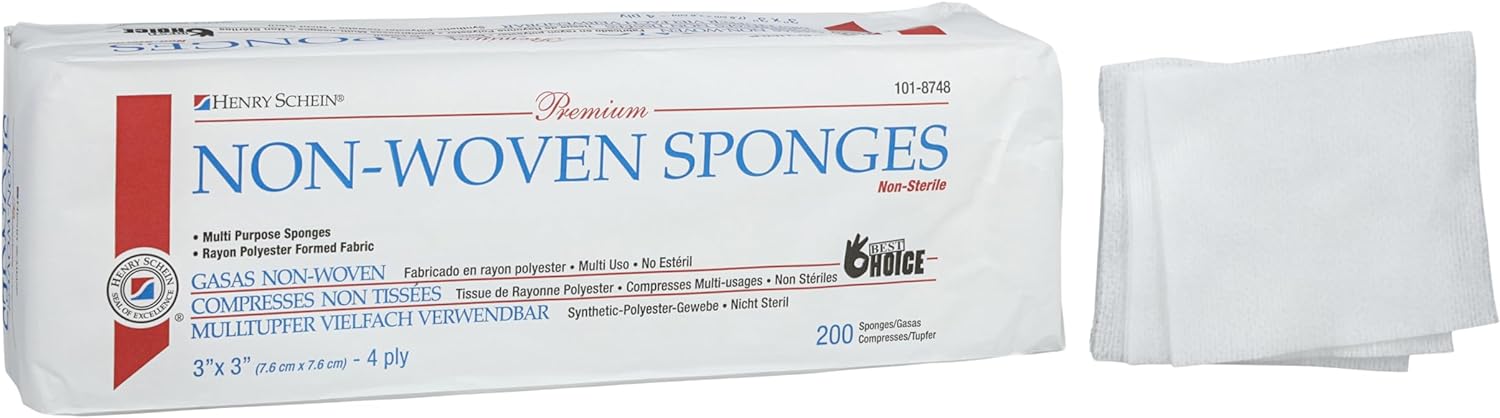 Henry Schein Premium Gauze, Rayon/Polyester Blend Non-Woven Sponges, 4 Ply Non-Sterile, 4-Ply, 200/Pack