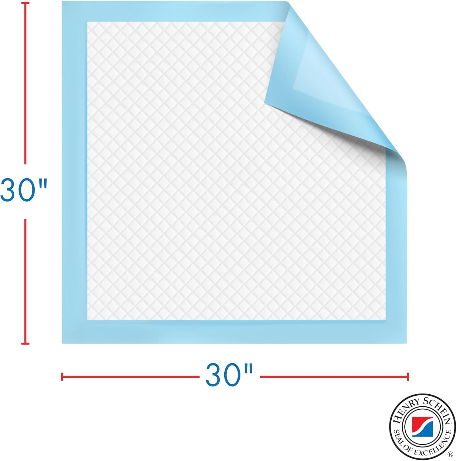 Henry Schein Disposable Underpads 30" x 30" – Light Absorbency, 2-Ply, Latex-Free, Poly-Backed