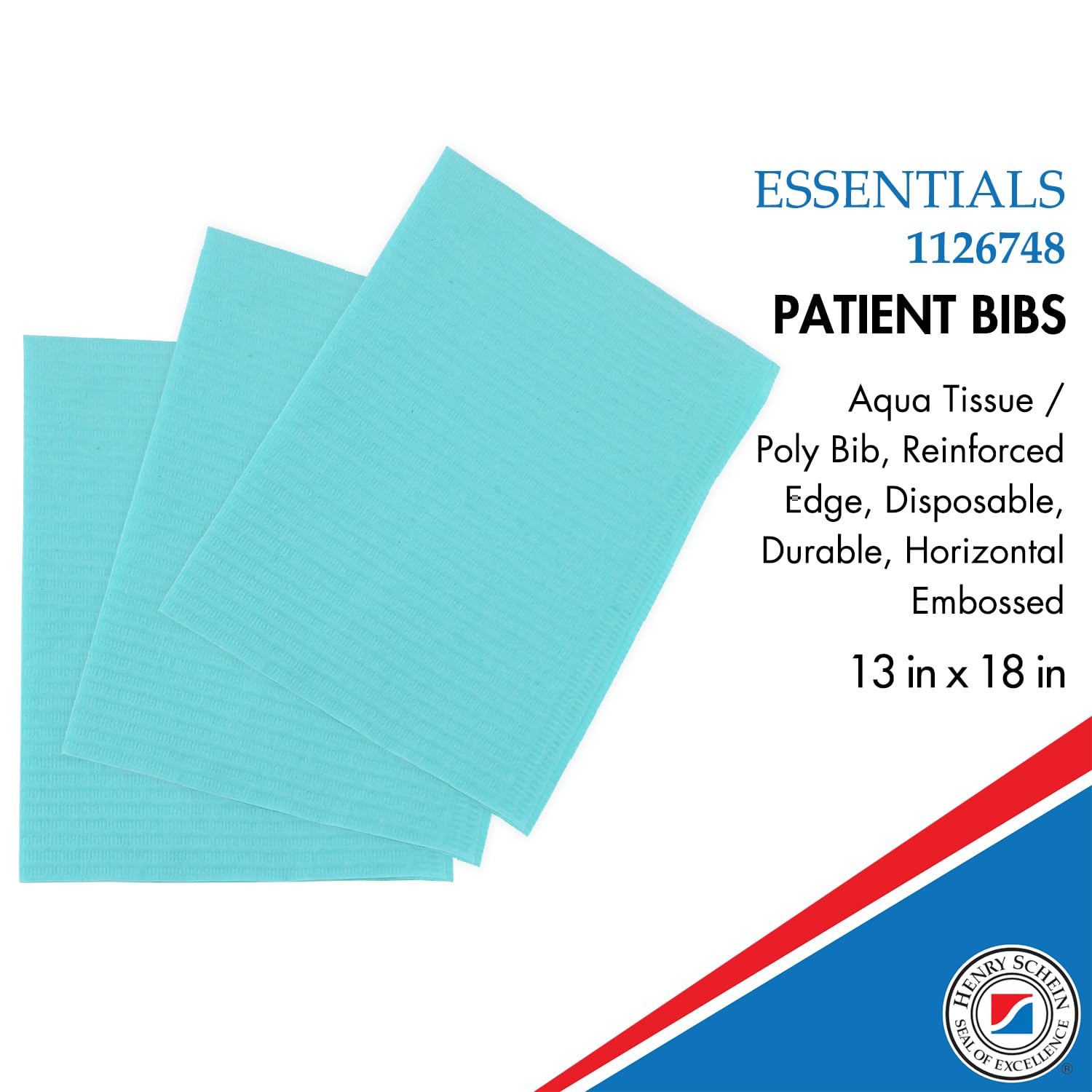 Essentials Patient Bibs – 2-Ply Tissue/Poly, 13” x 18”, 500/Case, Disposable with Reinforced Edge & Horizontal Embossed Texture – Fluid-Resistant Medical & Dental Bibs for Adults