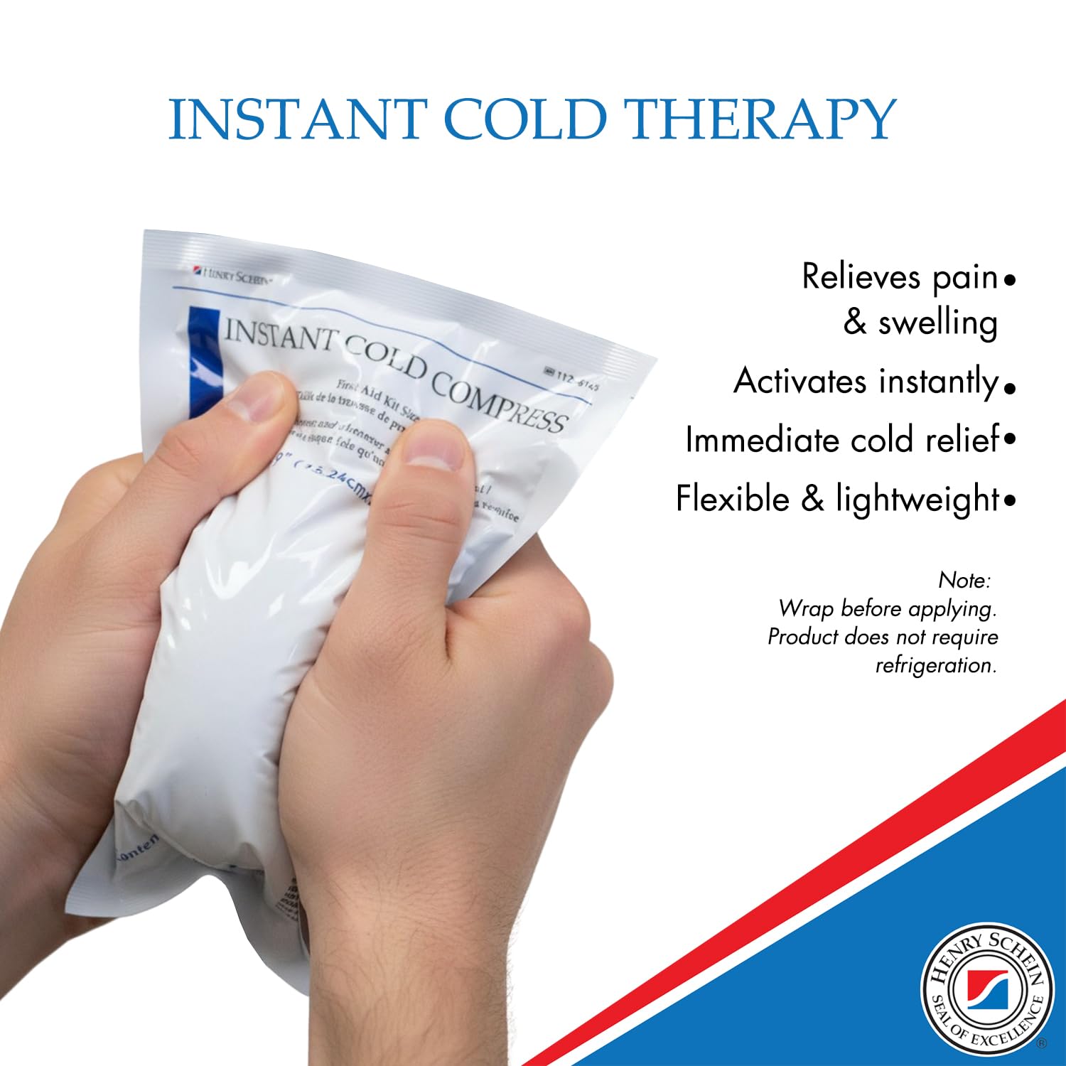 Henry Schein Instant Cold Packs, 5" x 5.5" (50 Pack) – Disposable Single-Use Ice Packs for Pain Relief, Swelling, Sprains, Sports Injuries, First Aid & Toothaches