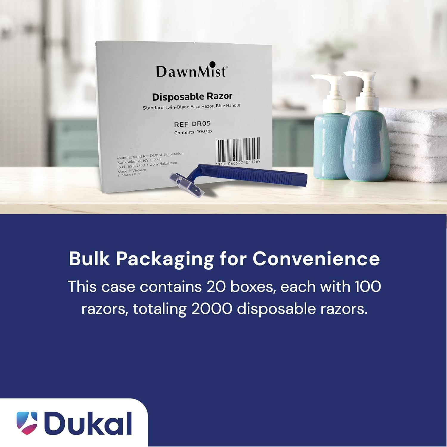 Dukal DawnMist Twin-Blade Disposable Razor, Blue Handle – Precision Shave for Smooth & Comfortable Grooming