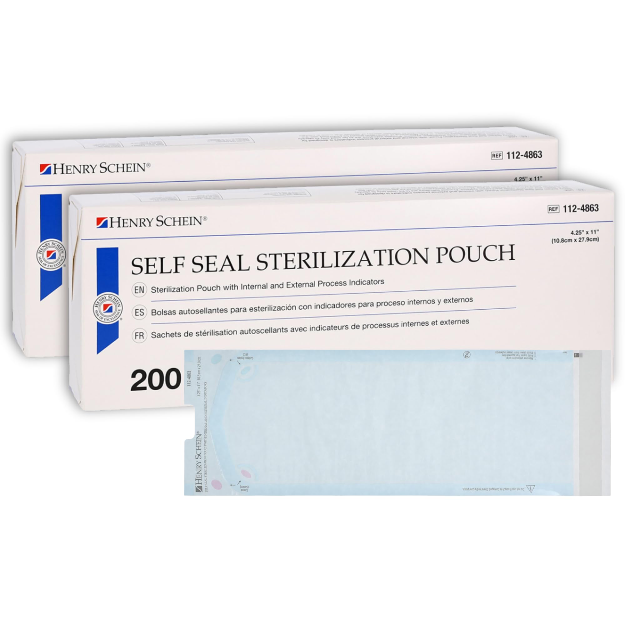 Henry Schein Self-Sealing Sterilization Pouches, Latex-Free, Built in Color Change Guide 4.25 in x 1n