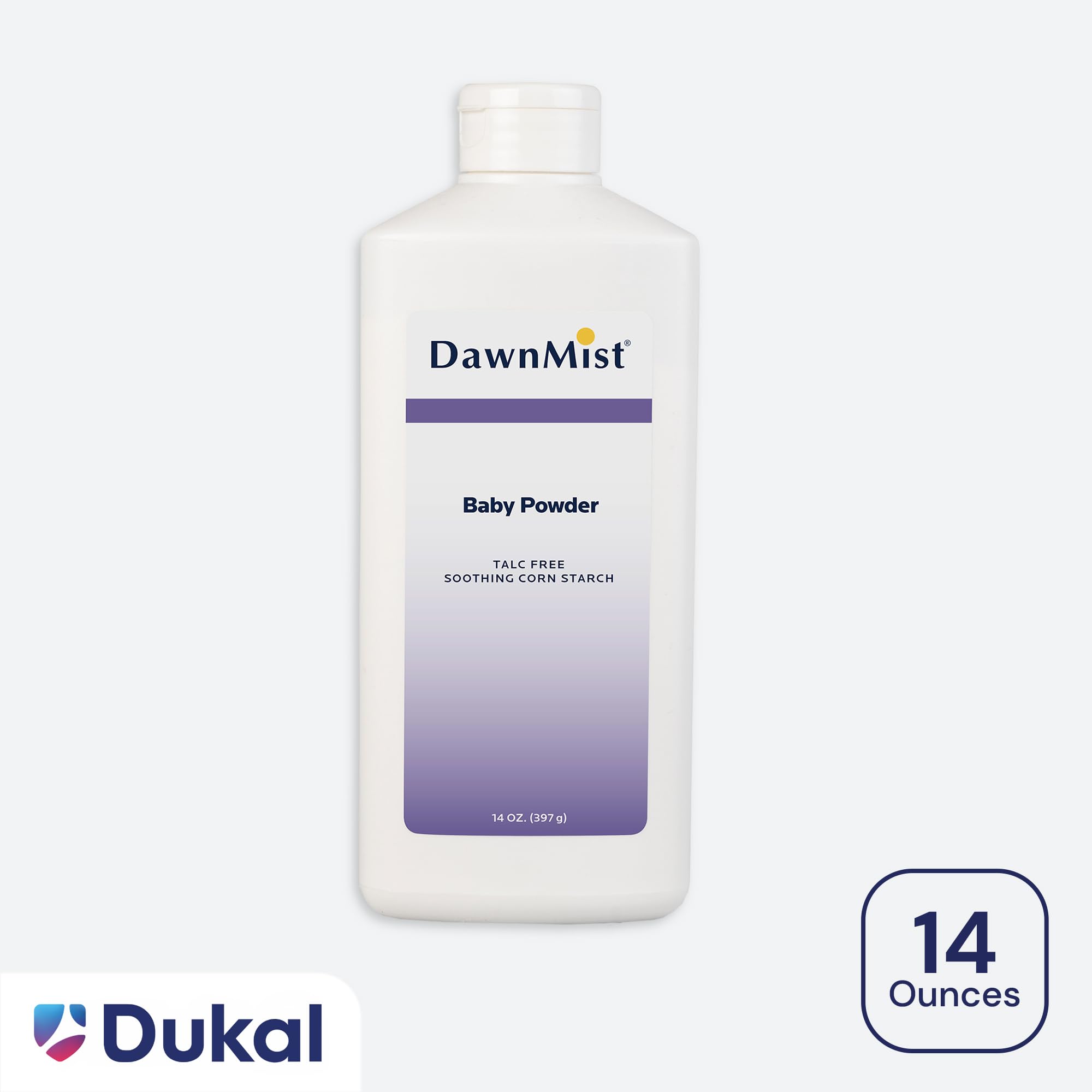 Dukal DawnMist Cornstarch Baby Powder 14 oz – Pack of 12 | Gentle, Talc-Free Formula for Baby & Adult Use, Soothes & Absorbs Moisture