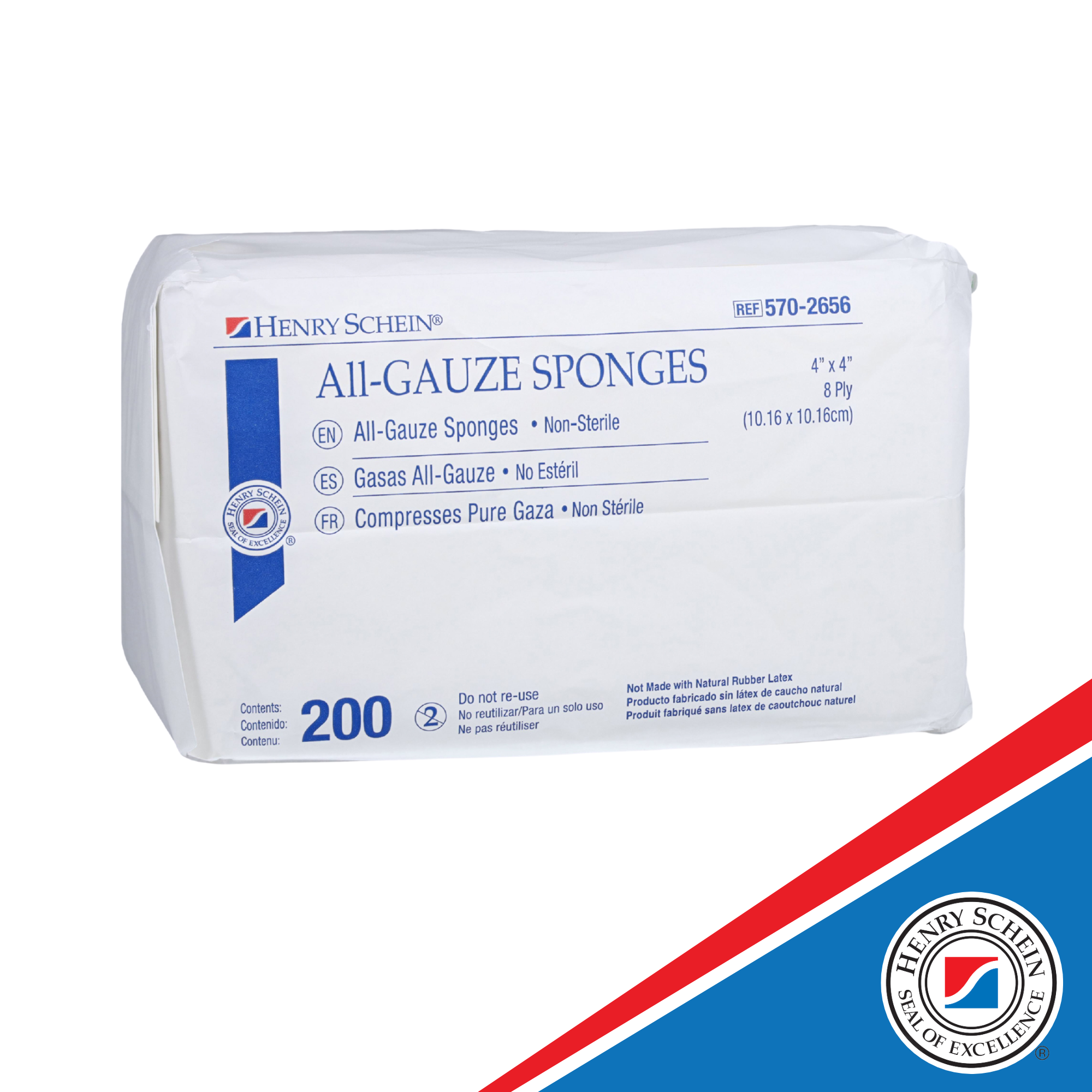 Henry Schein 200/Pack Non-Sterile Gauze Pads 4’’ x 4’’ for Wound Dressing Gauze Sponge-Pads for Wound Care - 8-Ply - 100% Cotton & Highly Absorbent