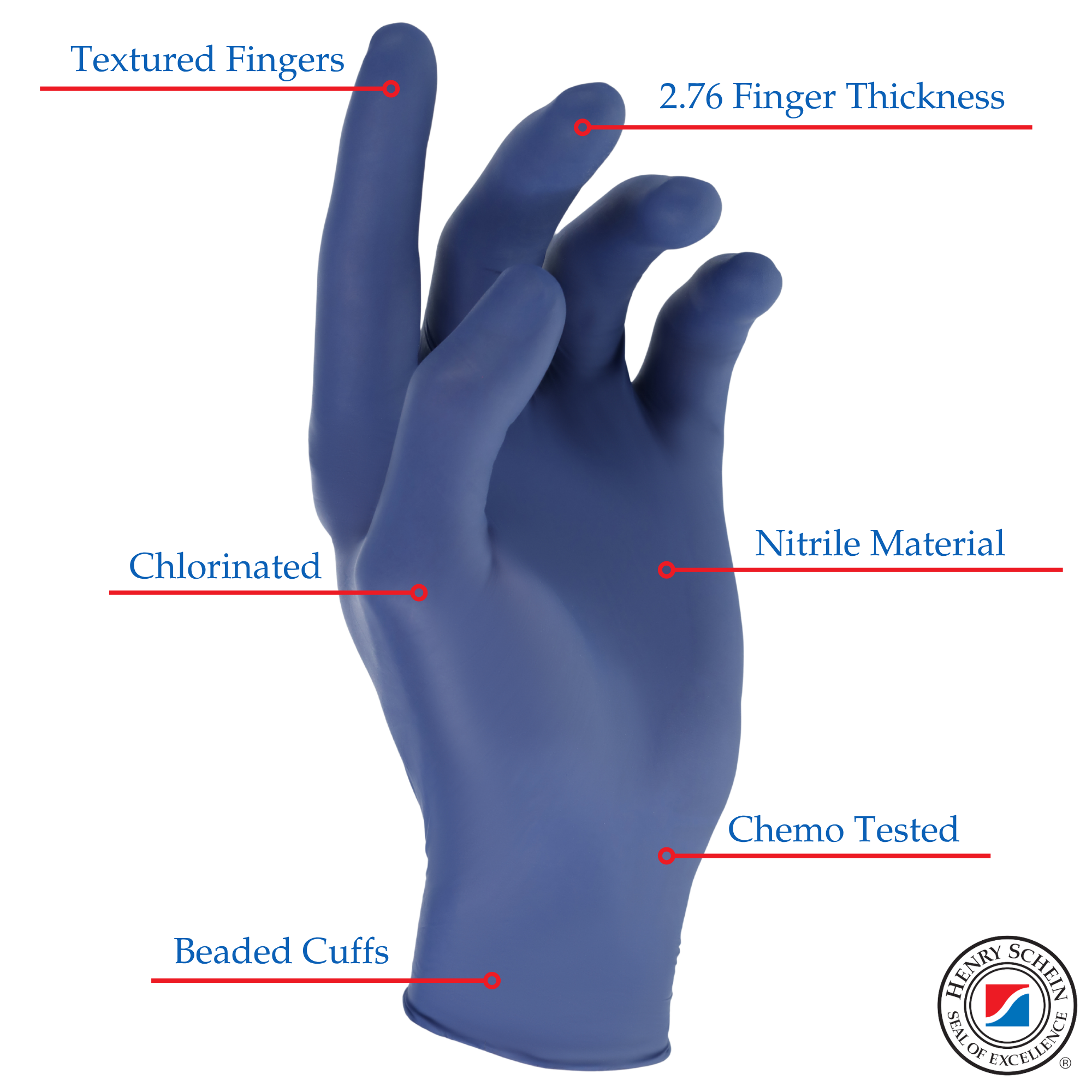 Criterion Low Derma Nitrile Exam Gloves, Slate Blue - Chemo Drug Tested, Latex-Free, Powder-Free, Chlorinated, Soft Stretch