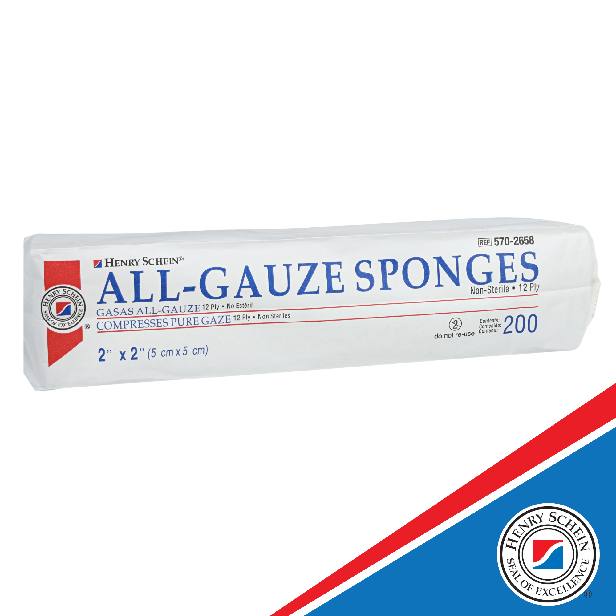 Henry Schein 100% Cotton Woven All-Gauze Sponge 2x2 12 Ply Non-Sterile Square for Wound Dressing Gauze Sponge-Pads for Wound Care & Home First Aid Kits, 200 / Pack