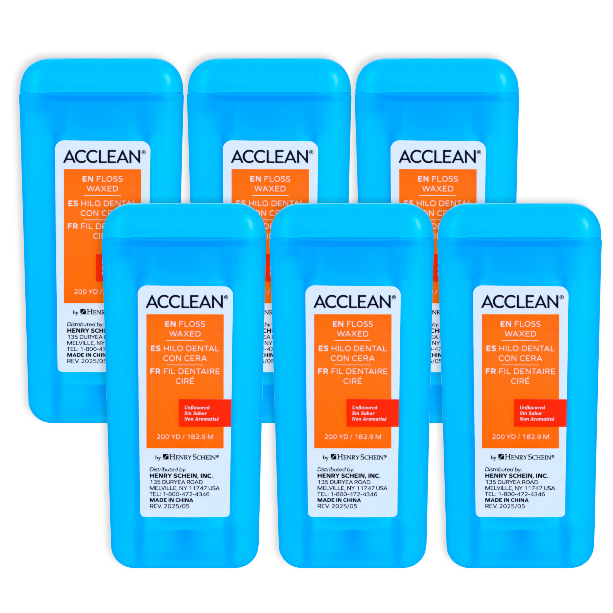 Acclean Dental Floss, Shred Resistant Nylon, Unwaxed, 200 Yards of Dental Floss, Unflavored, Office Size