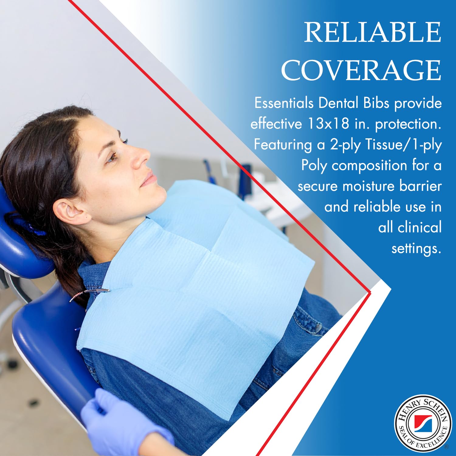 Essentials Patient Bibs – 2-Ply Tissue/Poly, 13” x 18”, 500/Case, Disposable with Reinforced Edge & Horizontal Embossed Texture – Fluid-Resistant Medical & Dental Bibs for Adults