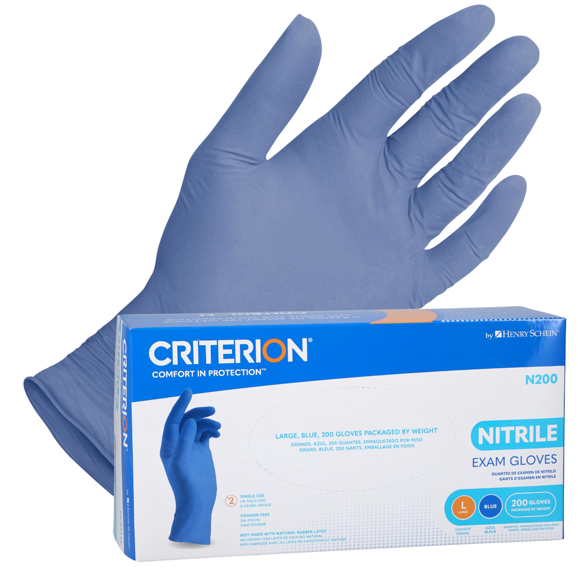 Criterion N200 Nitrile Exam Gloves – Blue, 200/Box – Chemo Tested, Latex-Free, Chlorinated, Textured Fingers, 3.54 Mil Finger Thickness, Beaded Cuff, Non-Sterile, Disposable